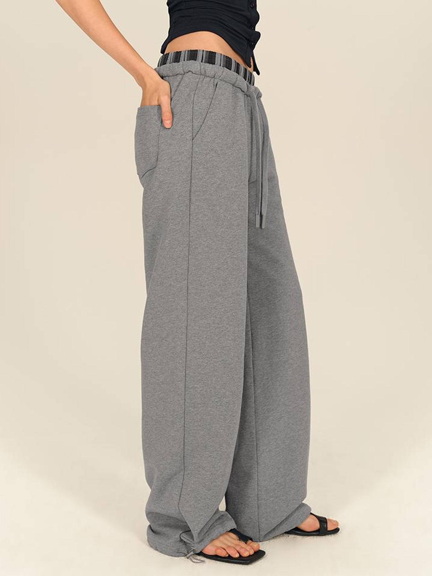 AFTADAWN Plaid Patchwork Dual Waistband Drawstring Cotton Cargo Pants