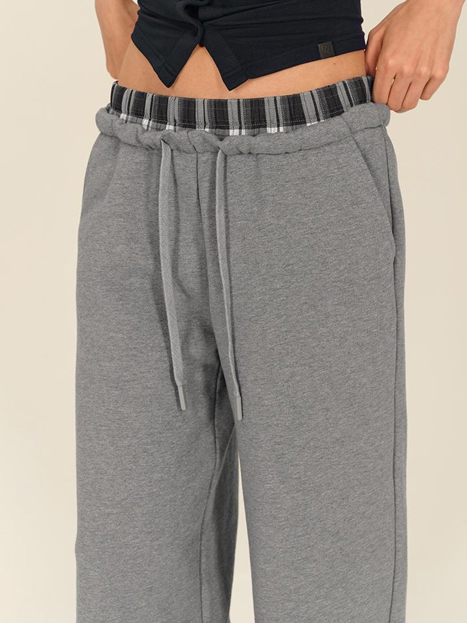 AFTADAWN Plaid Patchwork Dual Waistband Drawstring Cotton Cargo Pants