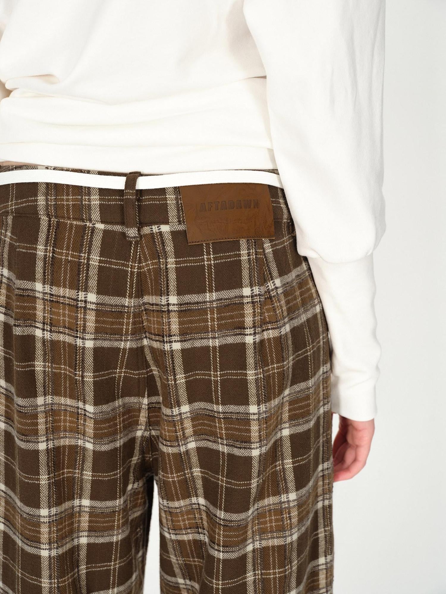 AFTADAWN Plaid Textured Pleated Low Waist Women&