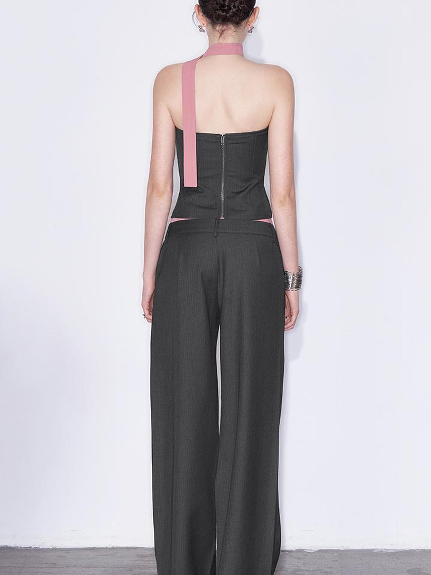 AFTADAWN Playful Office Spliced Halter Vest Wool Suit Set