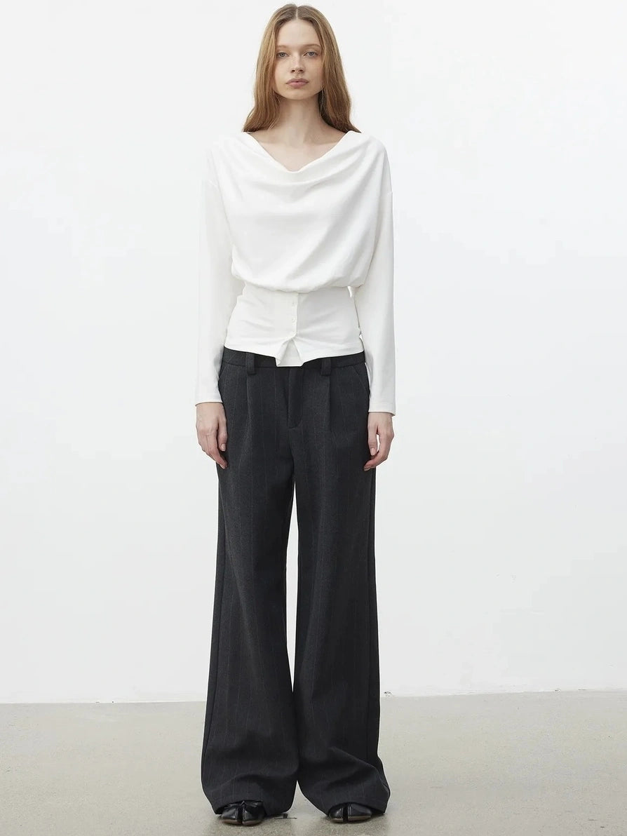 AFTADAWN Pleated Rayon Trousers With Wide Waistband Pants