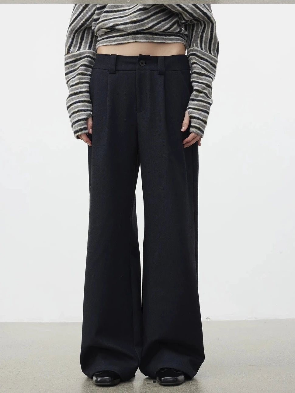 AFTADAWN Pleated Rayon Trousers With Wide Waistband Pants