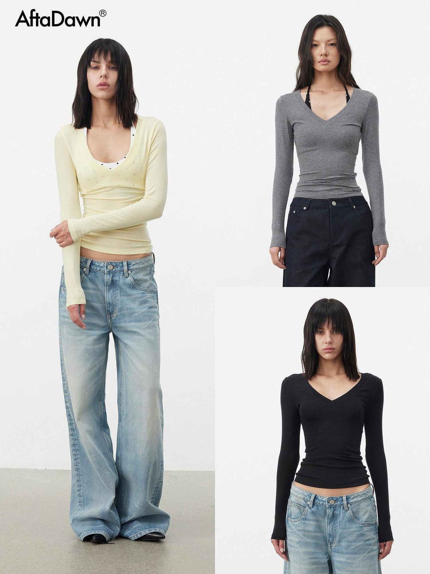 AFTADAWN Pleated V-neck Waist Cinch Women&