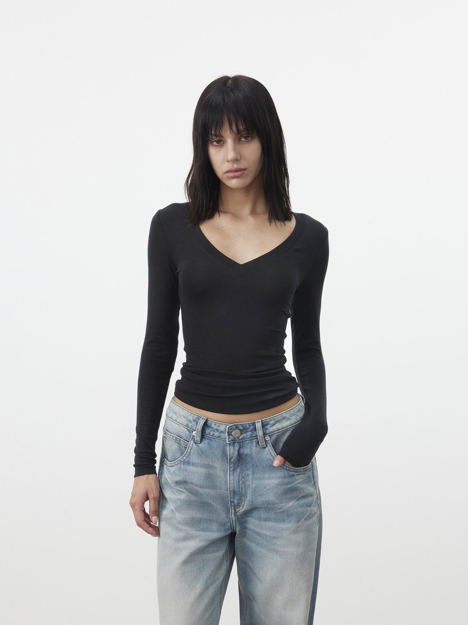 AFTADAWN Pleated V-neck Waist Cinch Women&