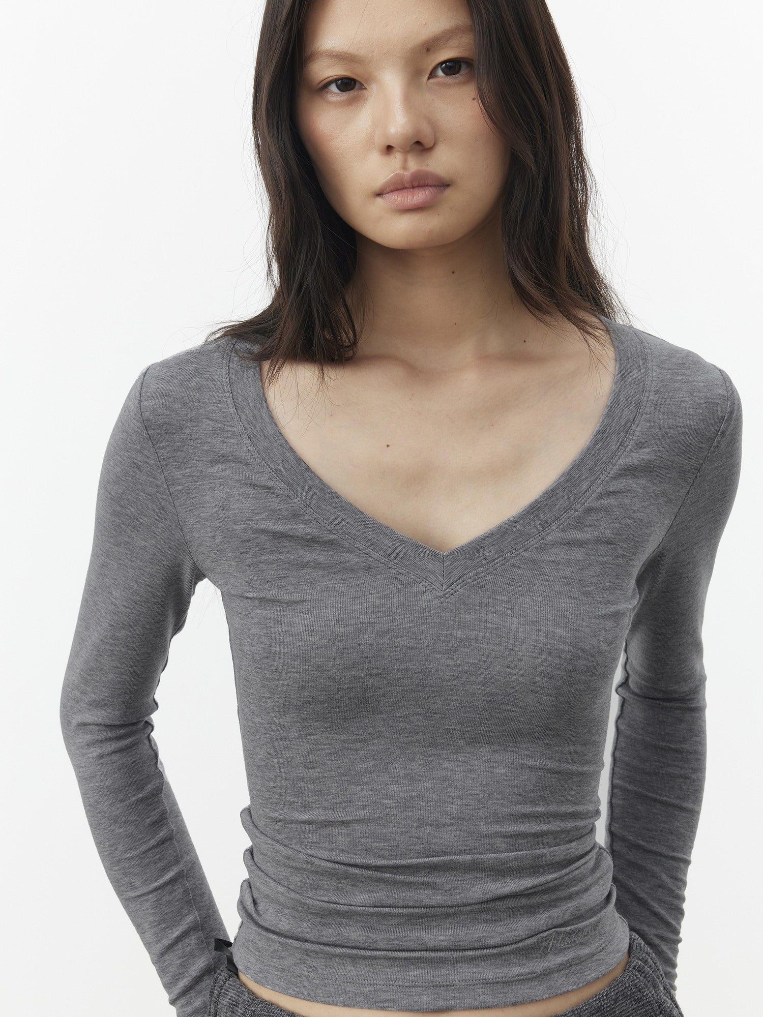 AFTADAWN Pleated V-neck Waist Cinch Women&