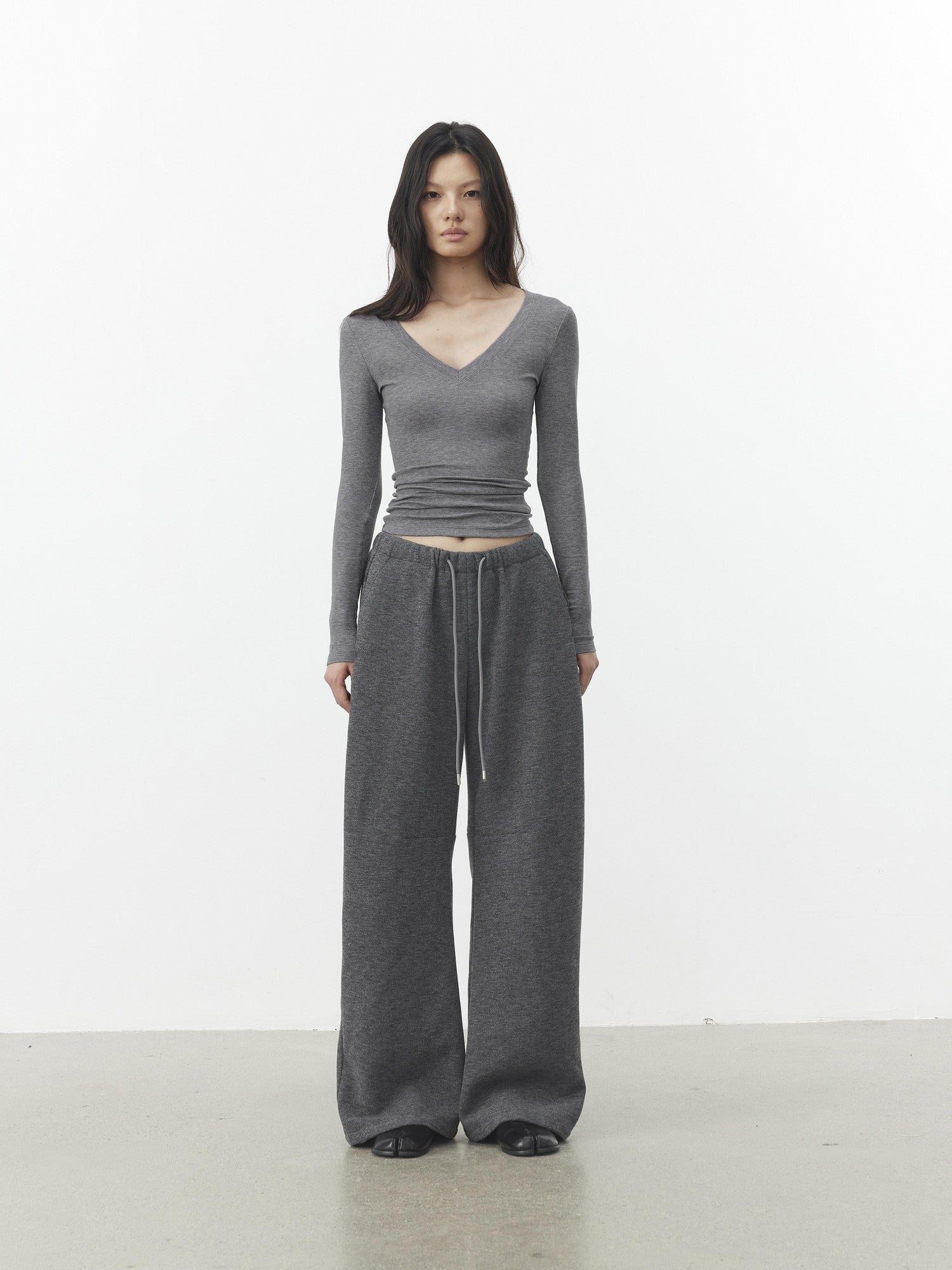 AFTADAWN Pleated V-neck Waist Cinch Women&
