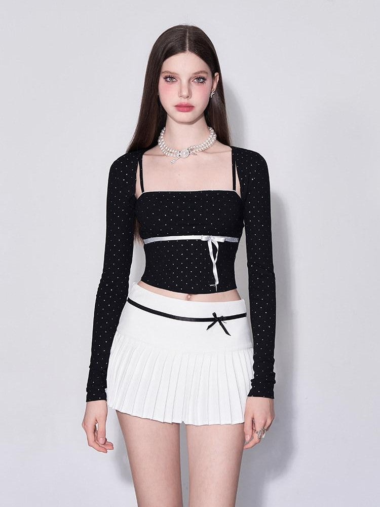AFTADAWN Polka Dot Bow Spliced Bustier Women&