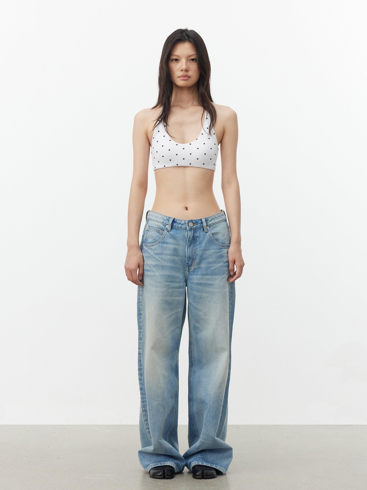 AFTADAWN Polka Dot Contrast Halter U Neck Backless Removable Pad Women&