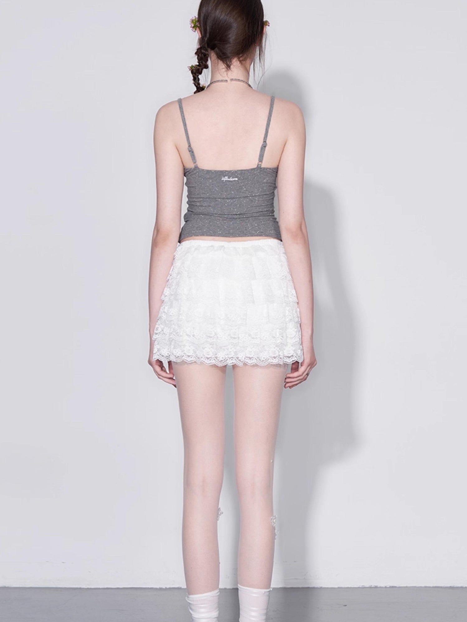 AFTADAWN Polka Dot Crystal Bow Detachable Knit Camisole