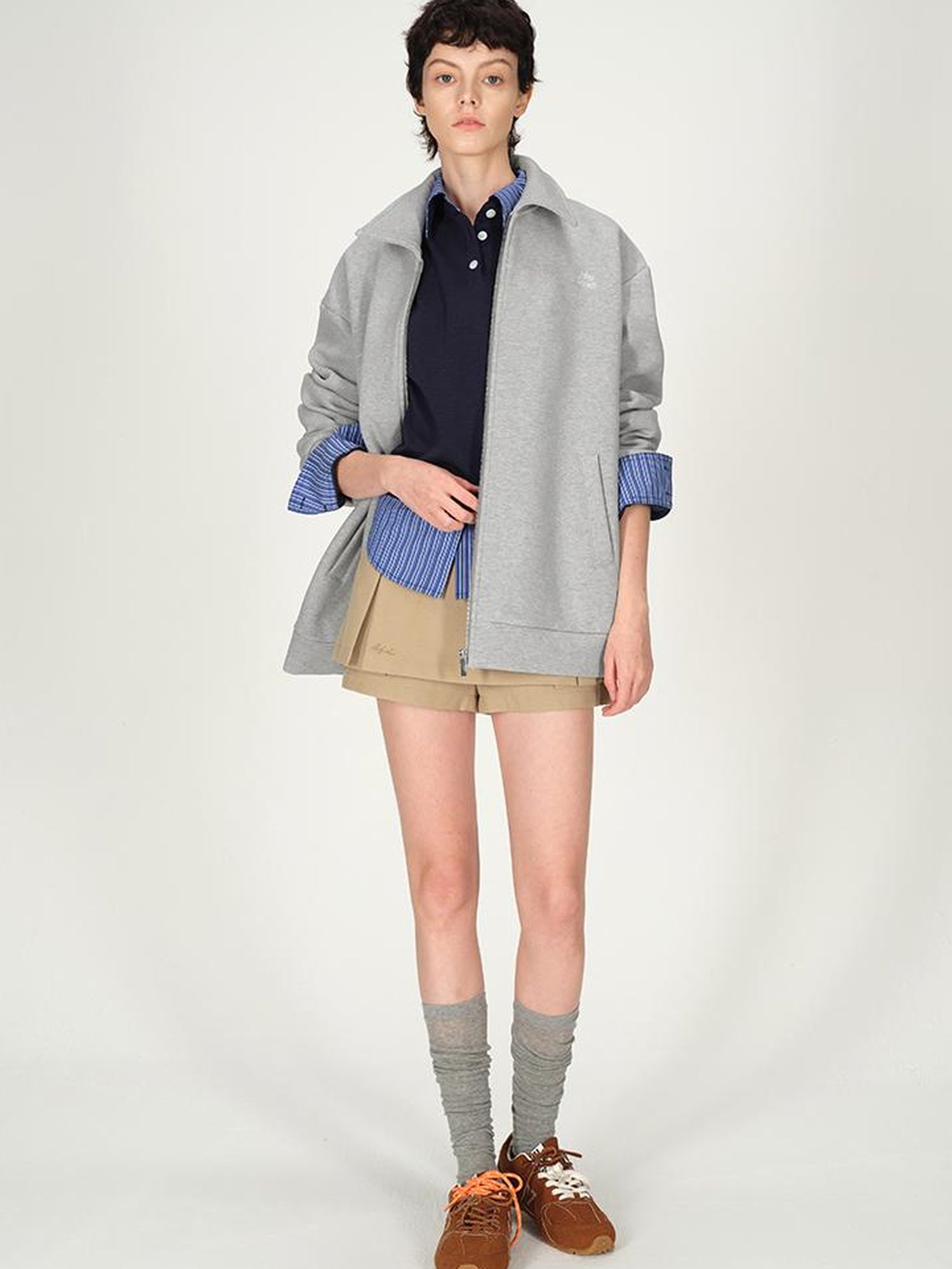 AFTADAWN Premium Gray Zip Up Hoodie Set With Bloom Skirt