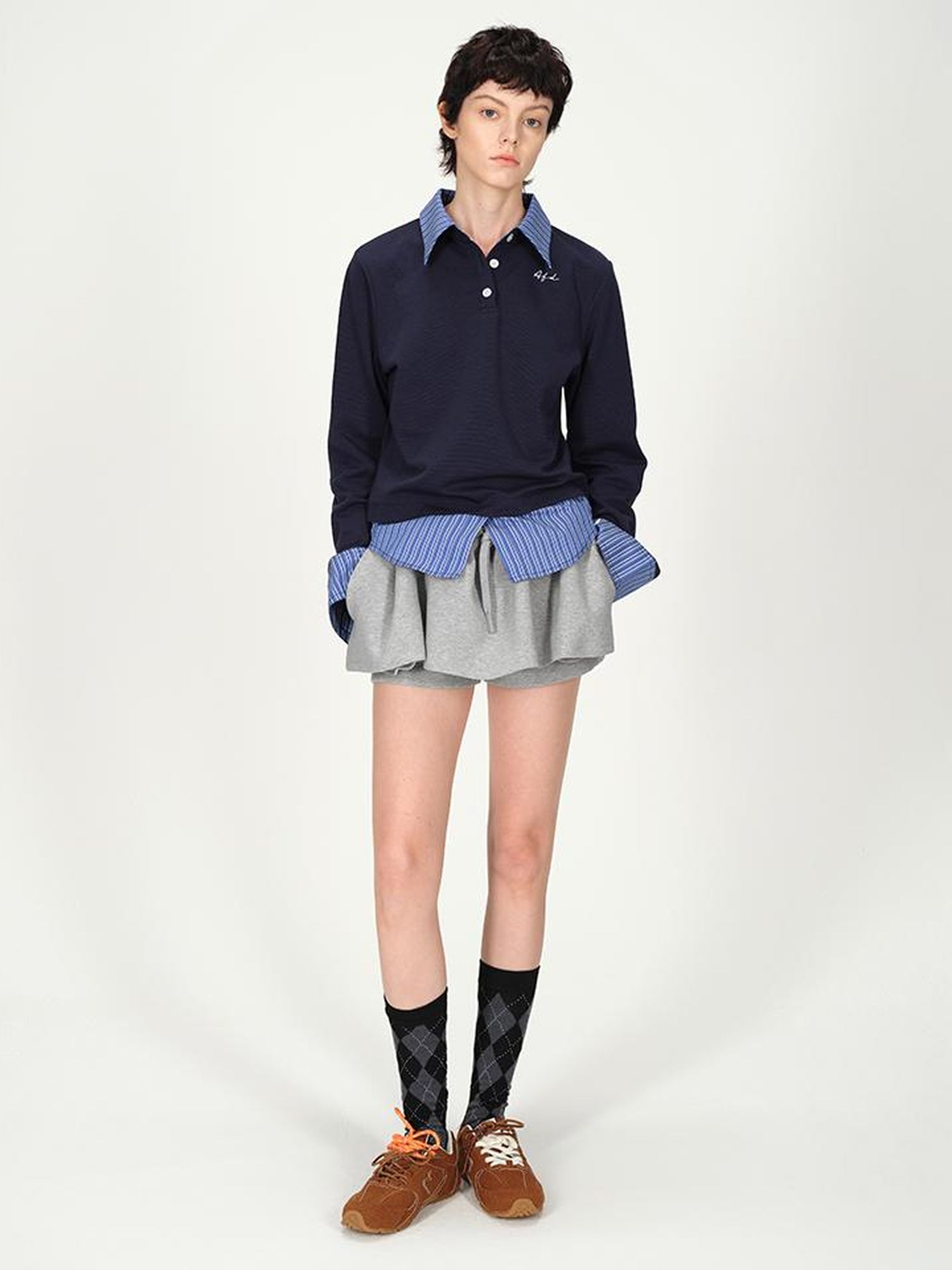 AFTADAWN Premium Gray Zip Up Hoodie Set With Bloom Skirt