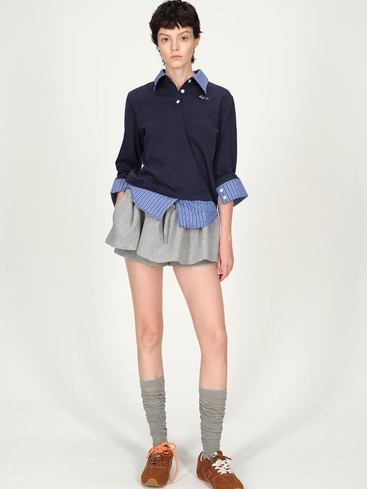 AFTADAWN Premium Gray Zip Up Hoodie Set With Bloom Skirt