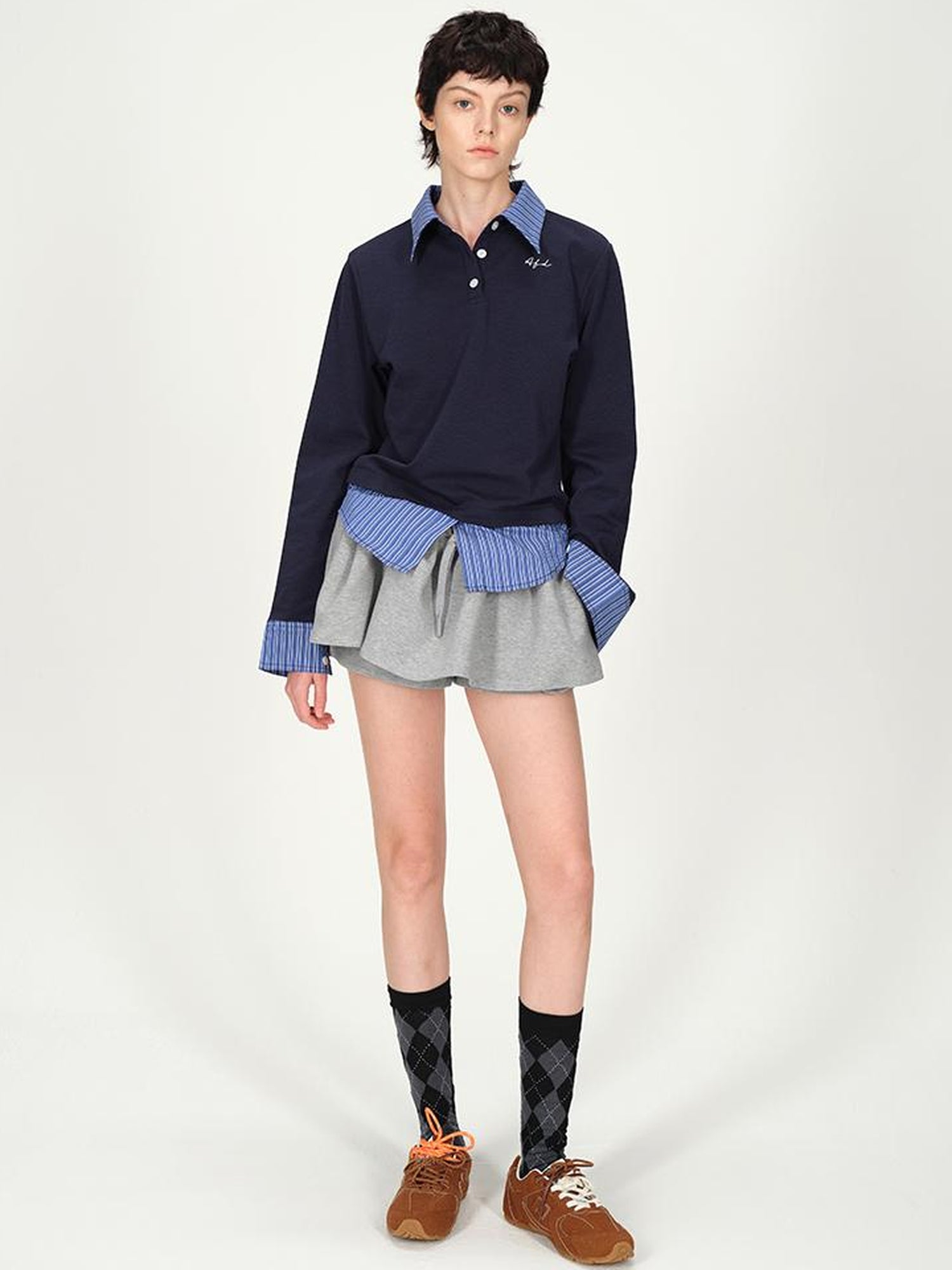 AFTADAWN Premium Gray Zip Up Hoodie Set With Bloom Skirt