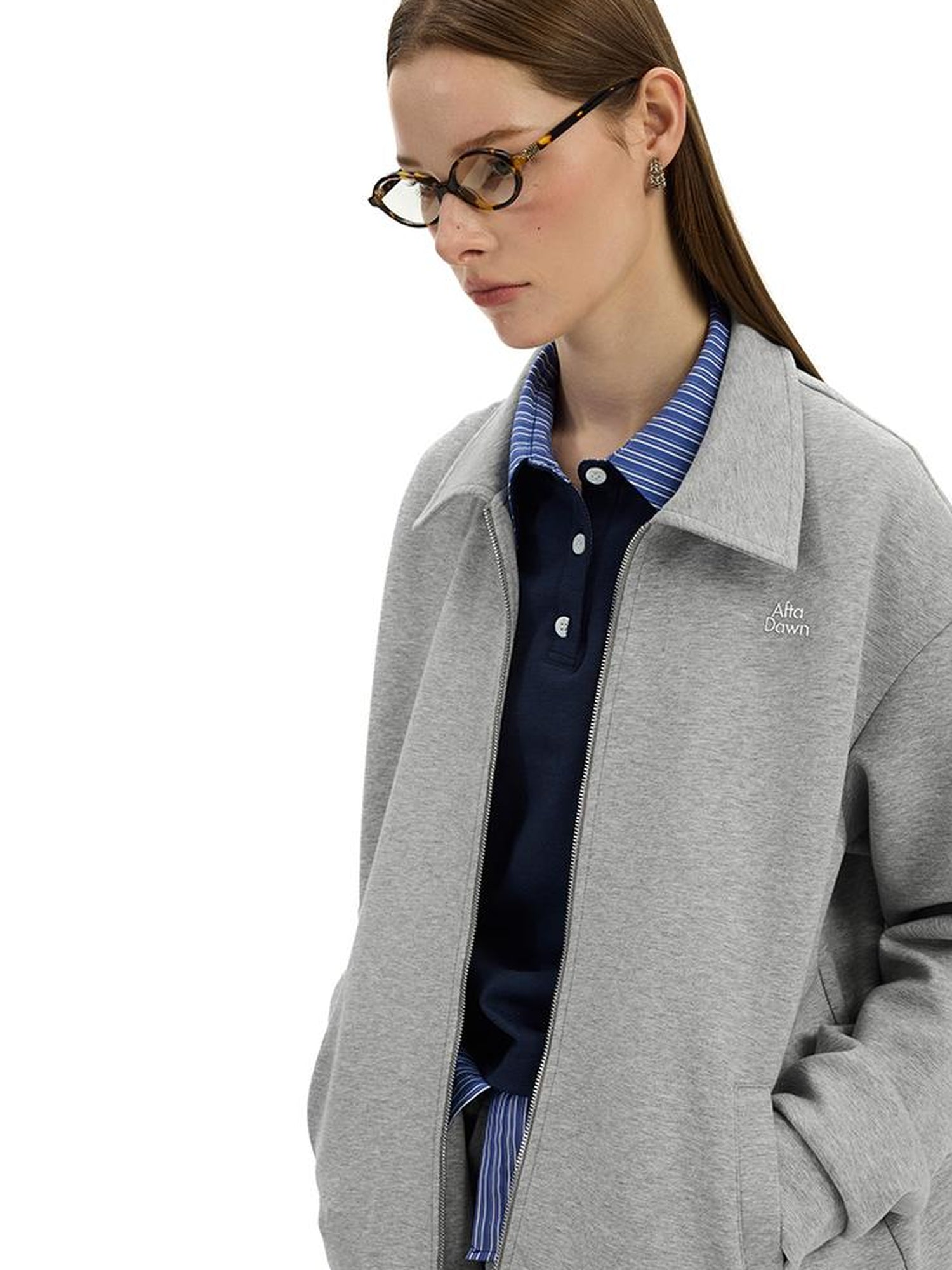 AFTADAWN Premium Gray Zip Up Hoodie Set With Bloom Skirt