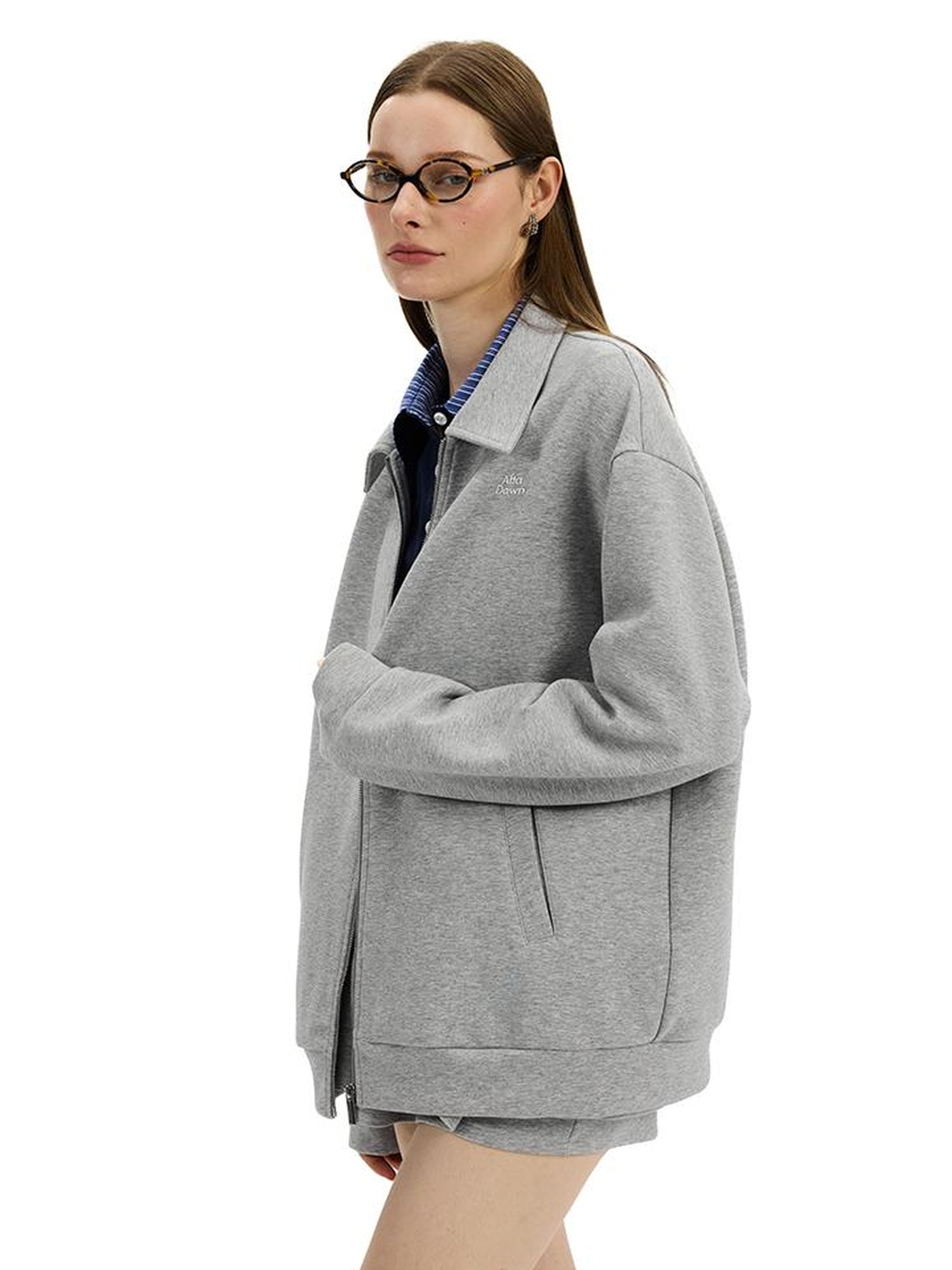 AFTADAWN Premium Gray Zip Up Hoodie Set With Bloom Skirt