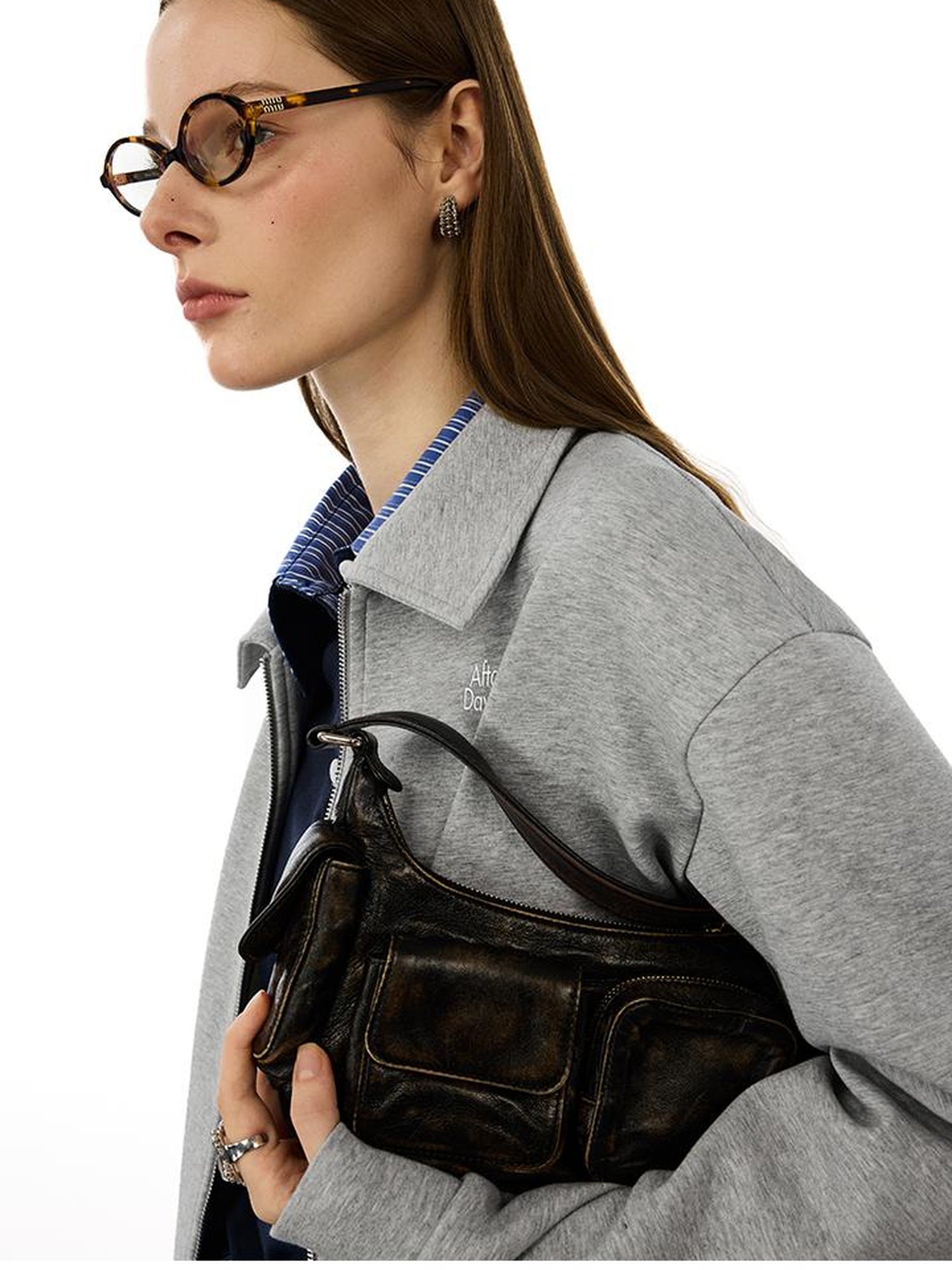 AFTADAWN Premium Gray Zip Up Hoodie Set With Bloom Skirt