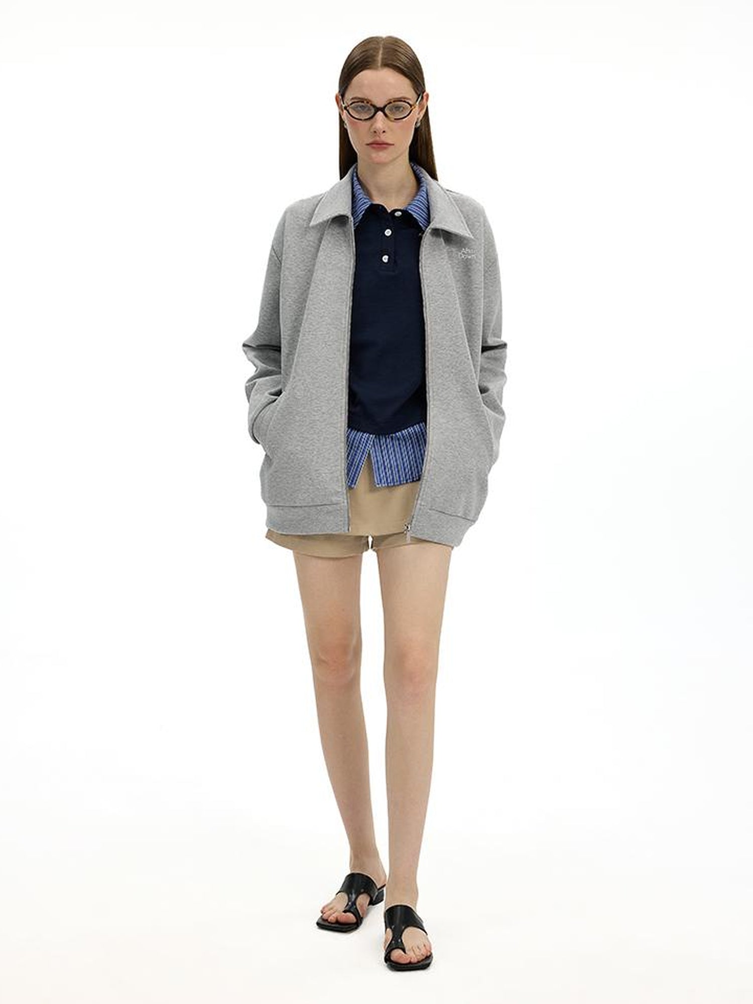 AFTADAWN Premium Gray Zip Up Hoodie Set With Bloom Skirt