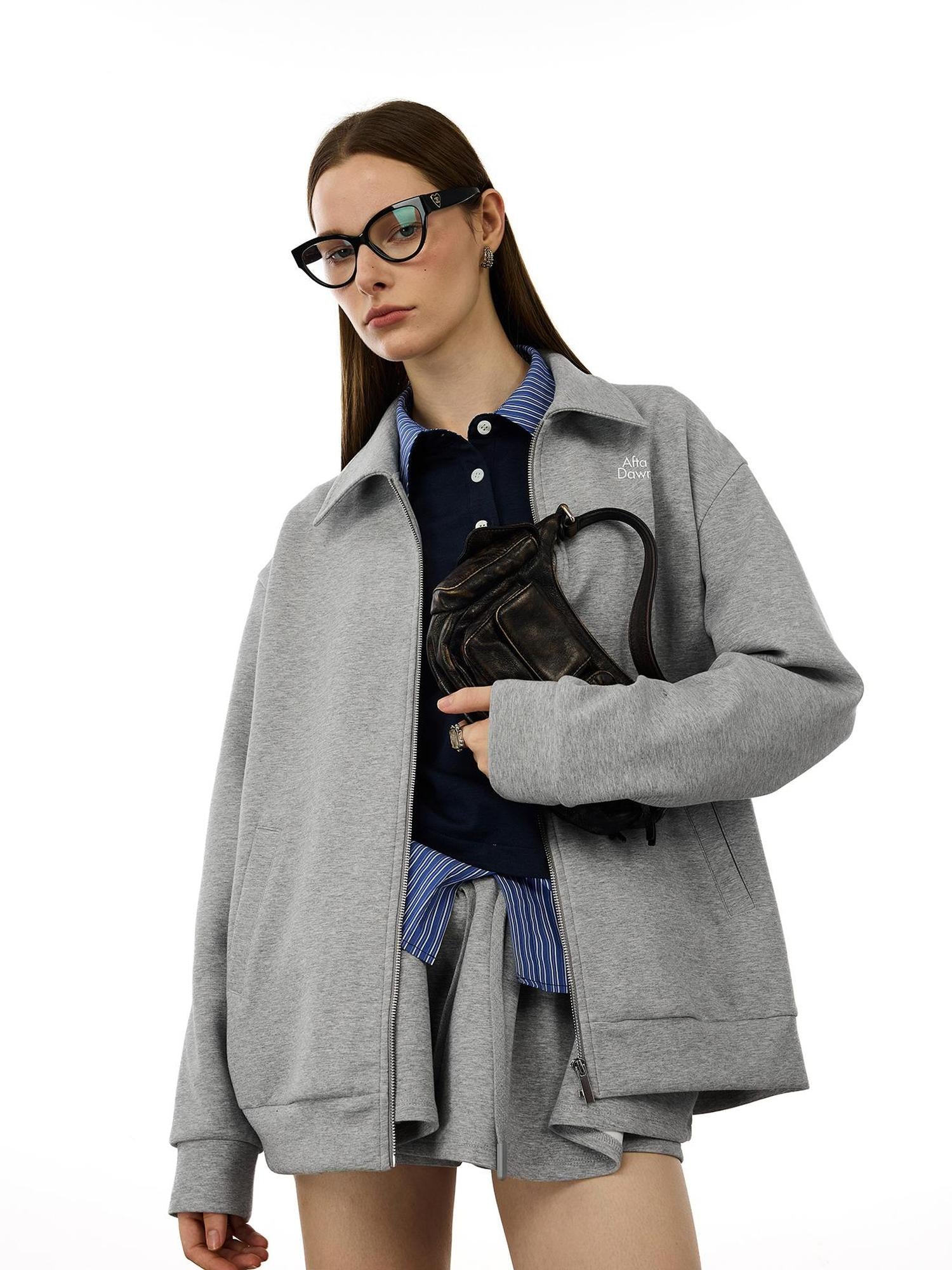AFTADAWN Premium Gray Zip Up Hoodie Set With Bloom Skirt