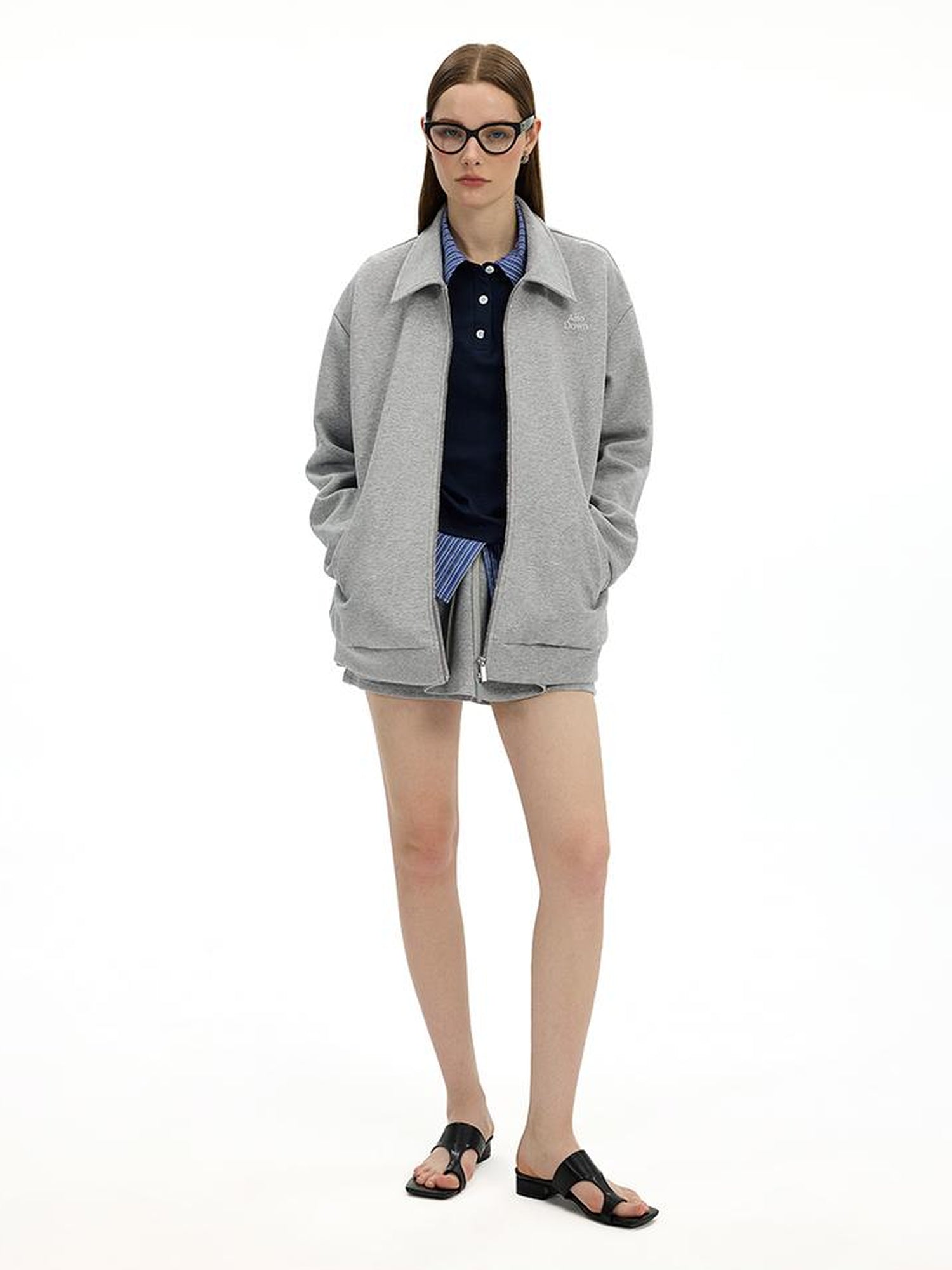 AFTADAWN Premium Gray Zip Up Hoodie Set With Bloom Skirt