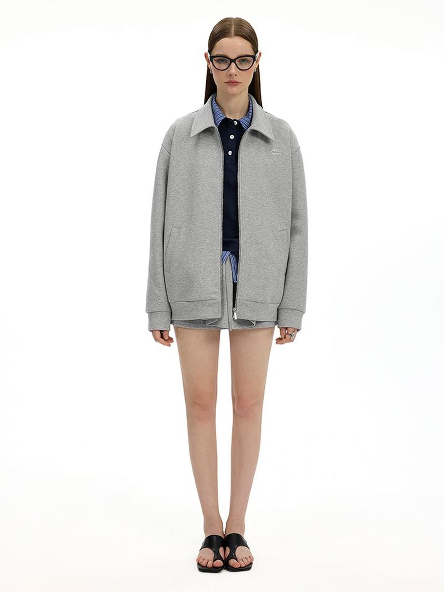 AFTADAWN Premium Gray Zip Up Hoodie Set With Bloom Skirt