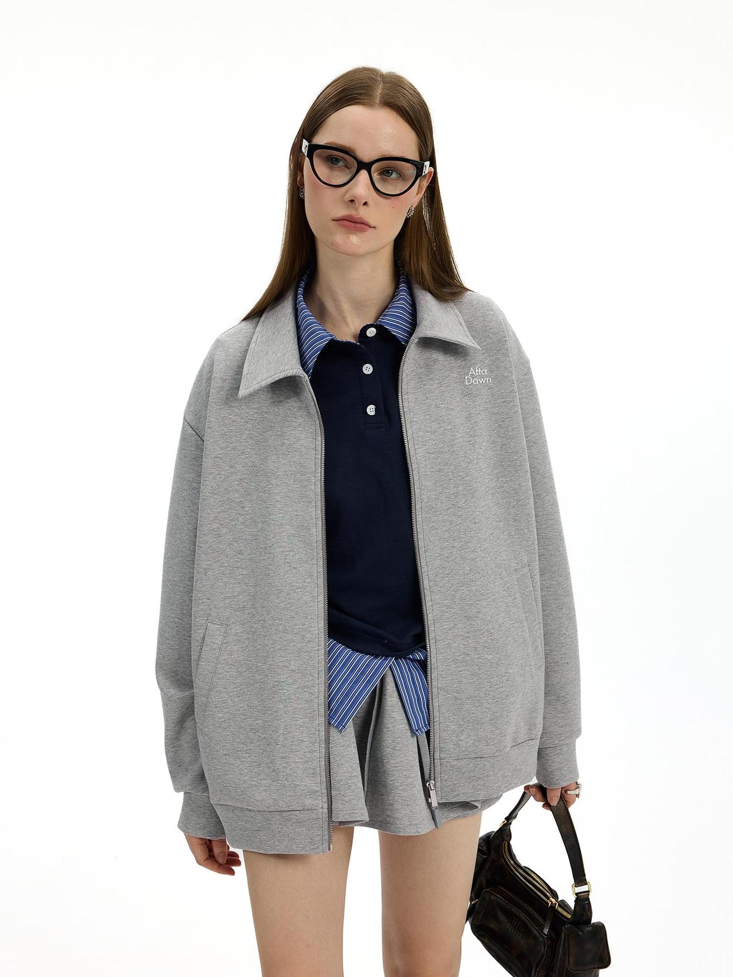 AFTADAWN Premium Gray Zip Up Hoodie Set With Bloom Skirt