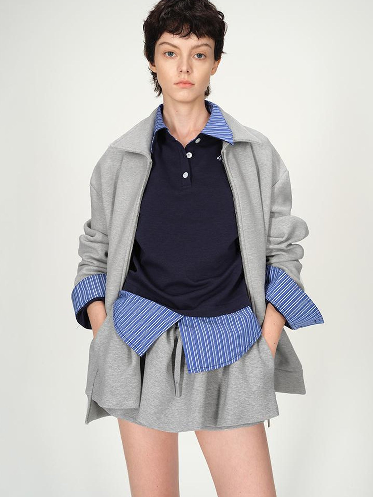 AFTADAWN Premium Gray Zip Up Hoodie Set With Bloom Skirt