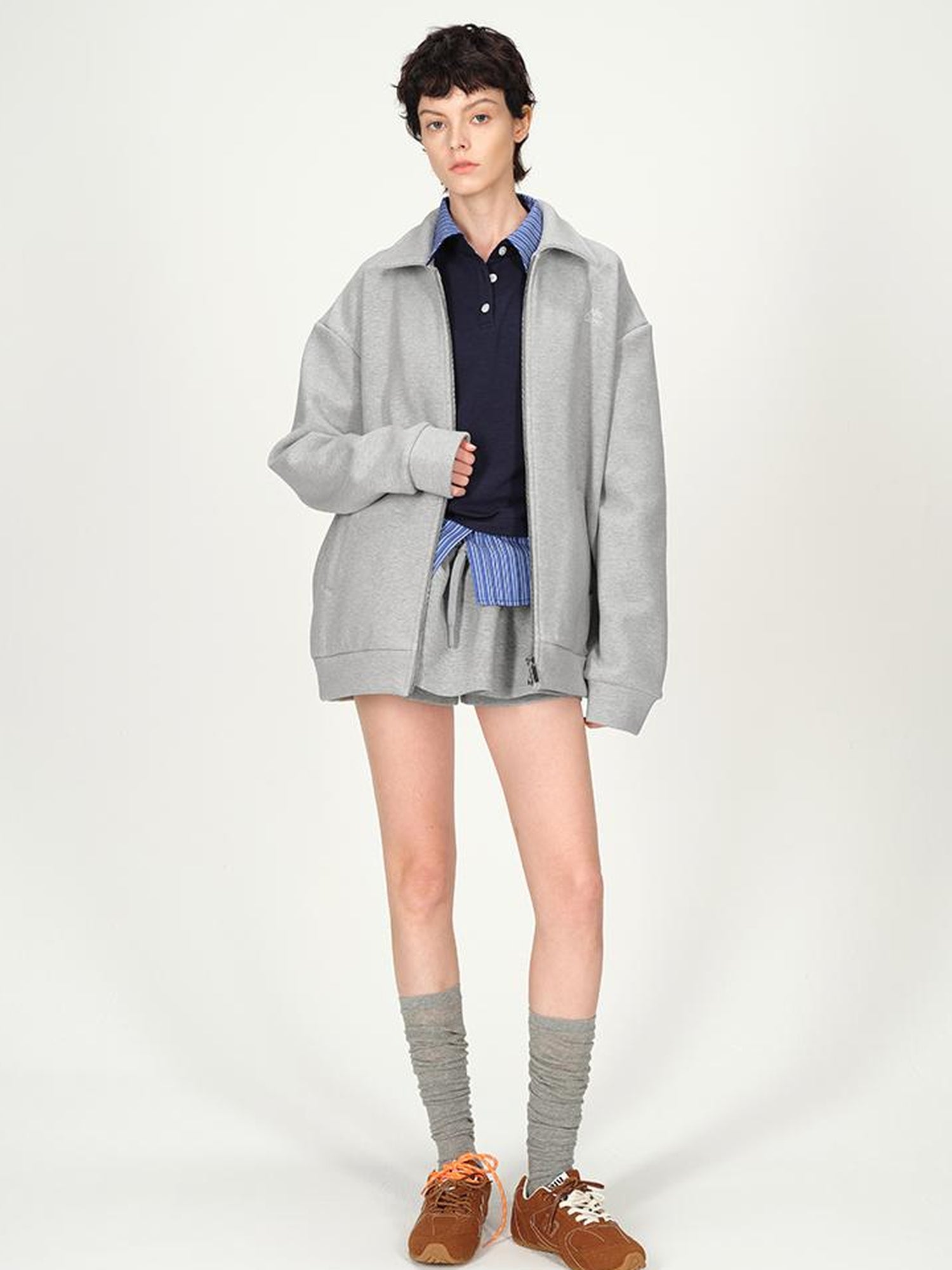 AFTADAWN Premium Gray Zip Up Hoodie Set With Bloom Skirt