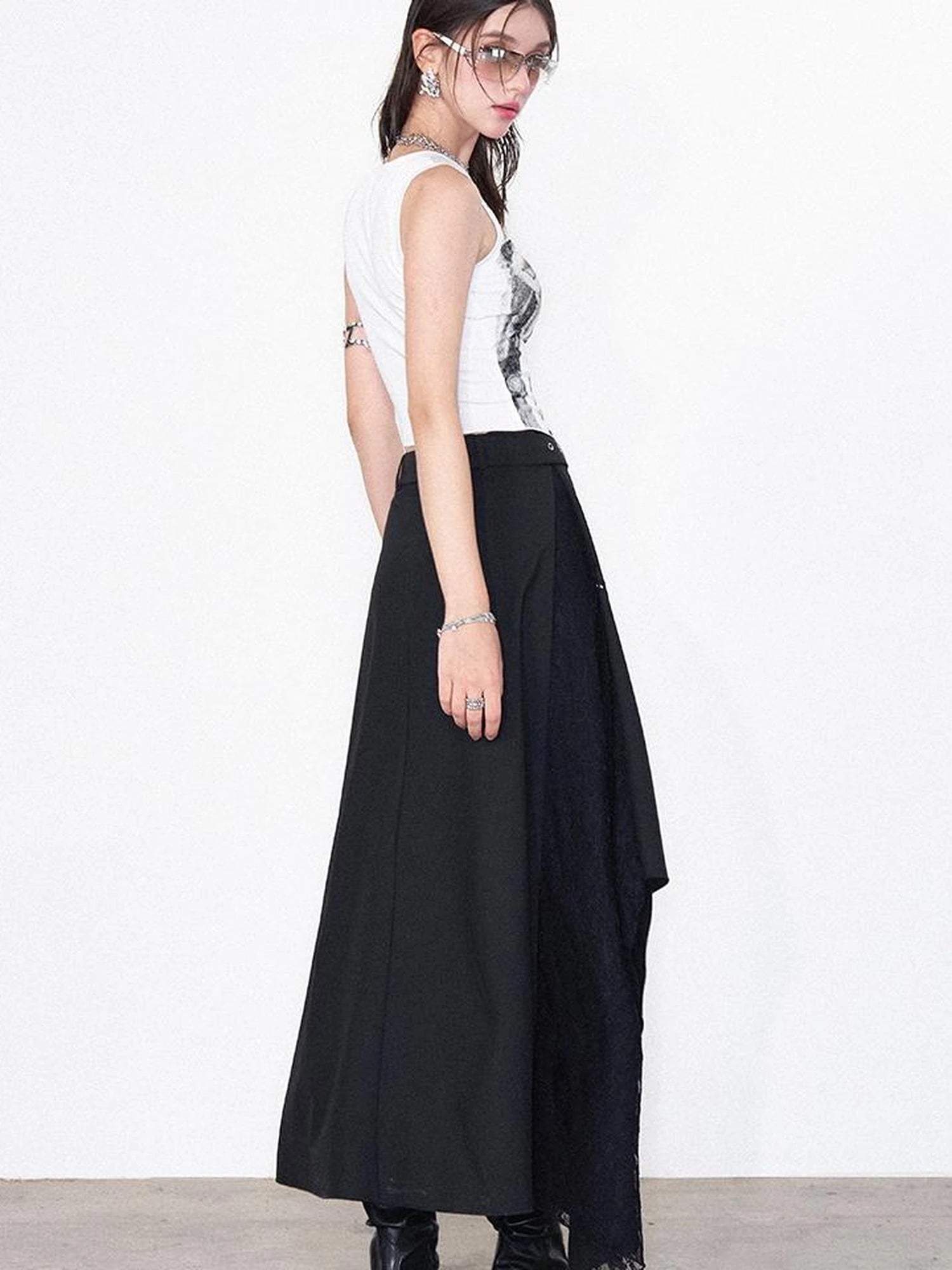 Print Vest V-Neck T-Shirt Long-Sleeve