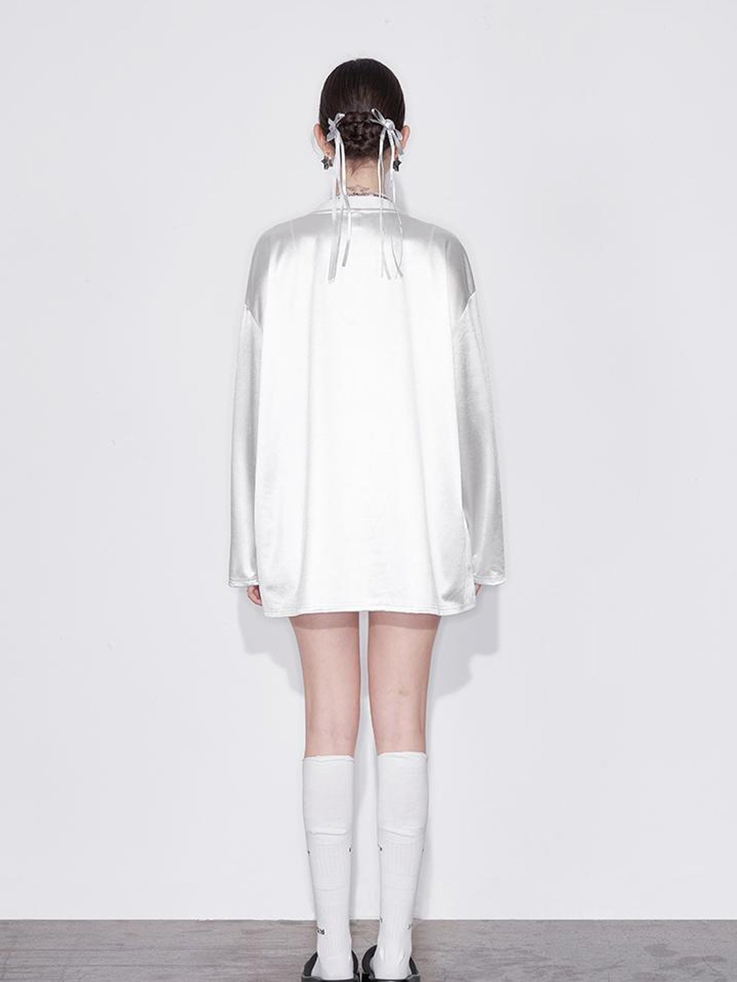 AFTADAWN Printed Lace Trimmed Satin Sports Tee