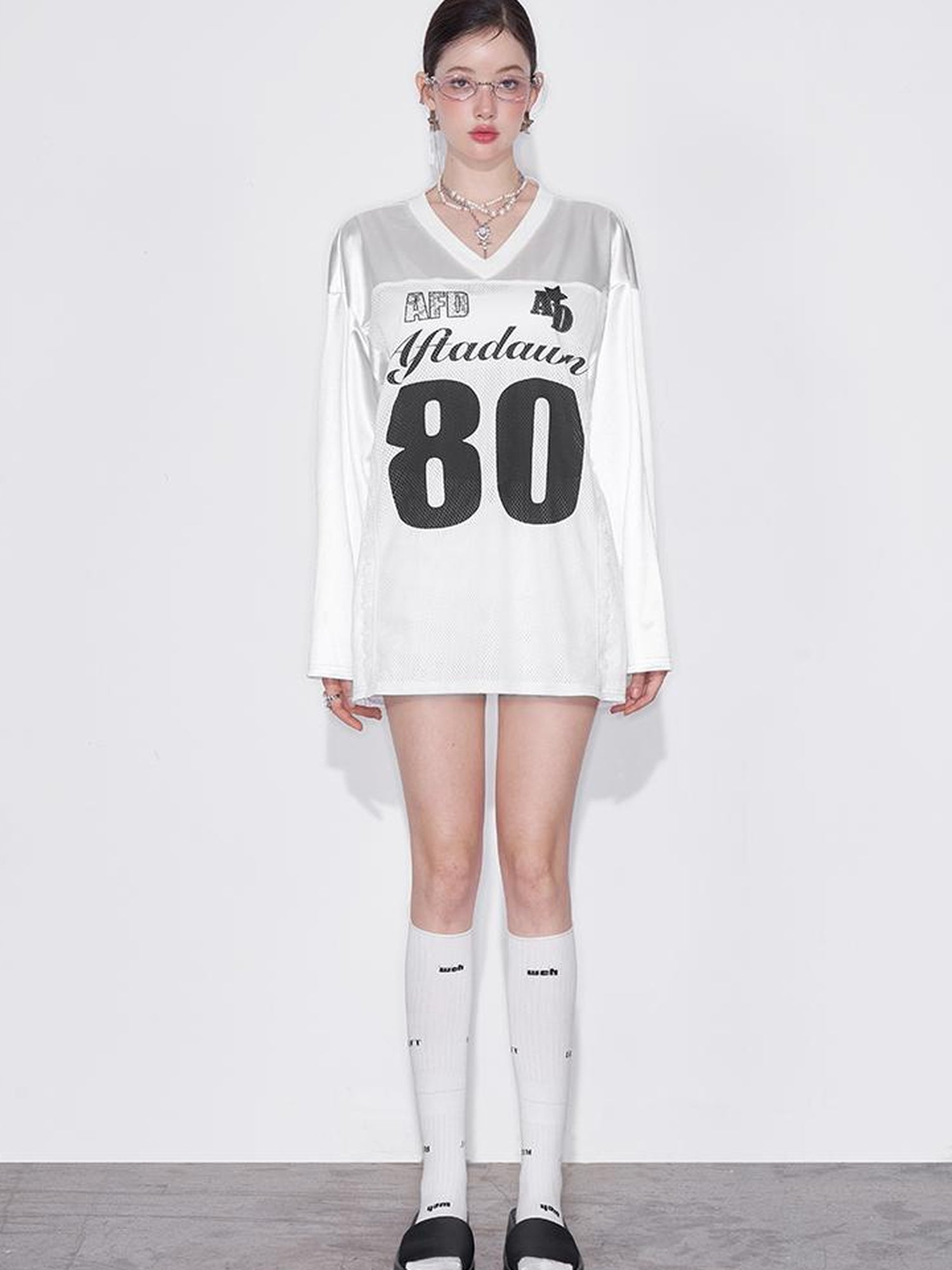 AFTADAWN Printed Lace Trimmed Satin Sports Tee