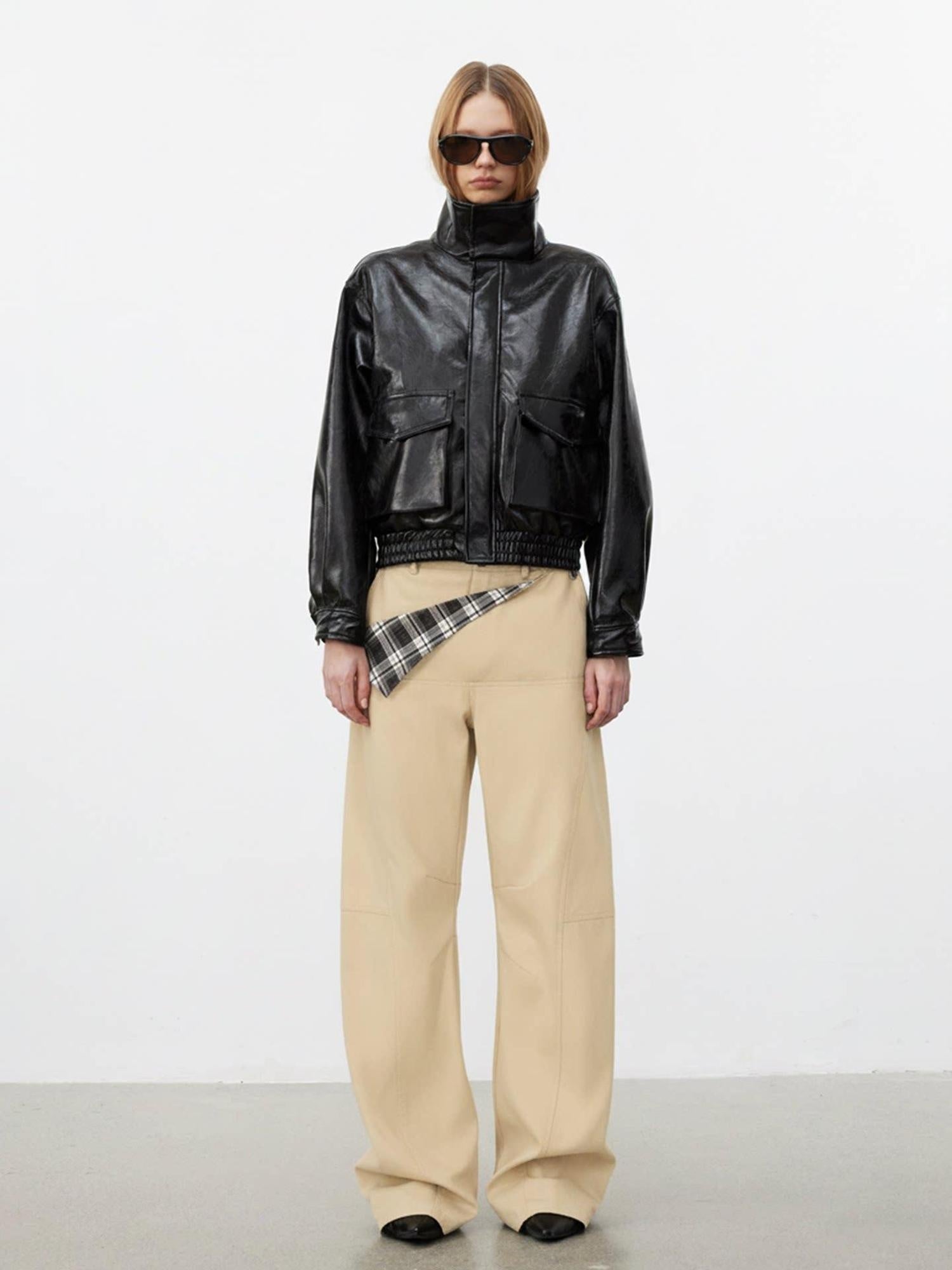 AFTADAWN Pure Cotton Minimalist Commuter Curved Leg Natural Waist Women Khaki Navy Pants