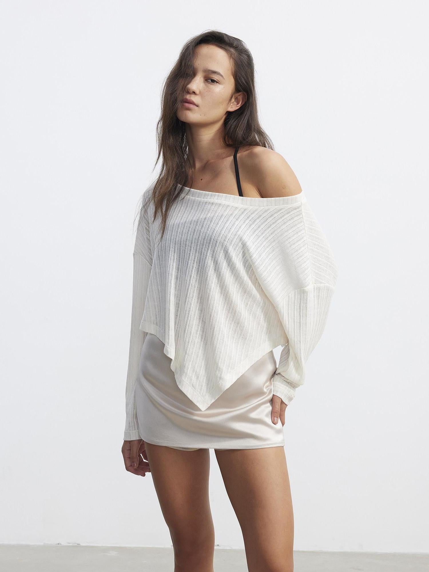 AFTADAWN Purple Textured Knit Asymmetric Shoulder Women&
