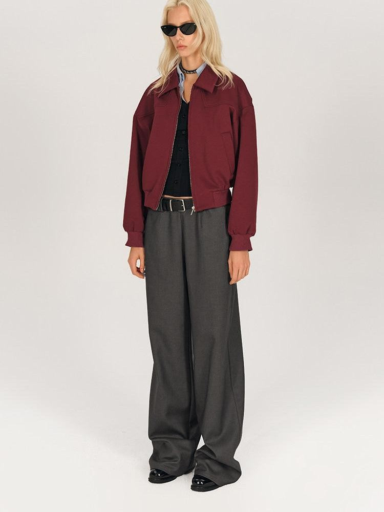 AFTADAWN Red Lapel Zip Pocket Loose Fit Women&