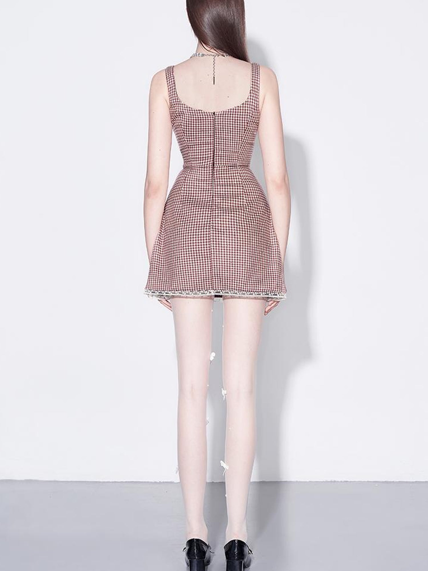 AFTADAWN Red Plaid Bow Trim Lace Hem Shift Dress