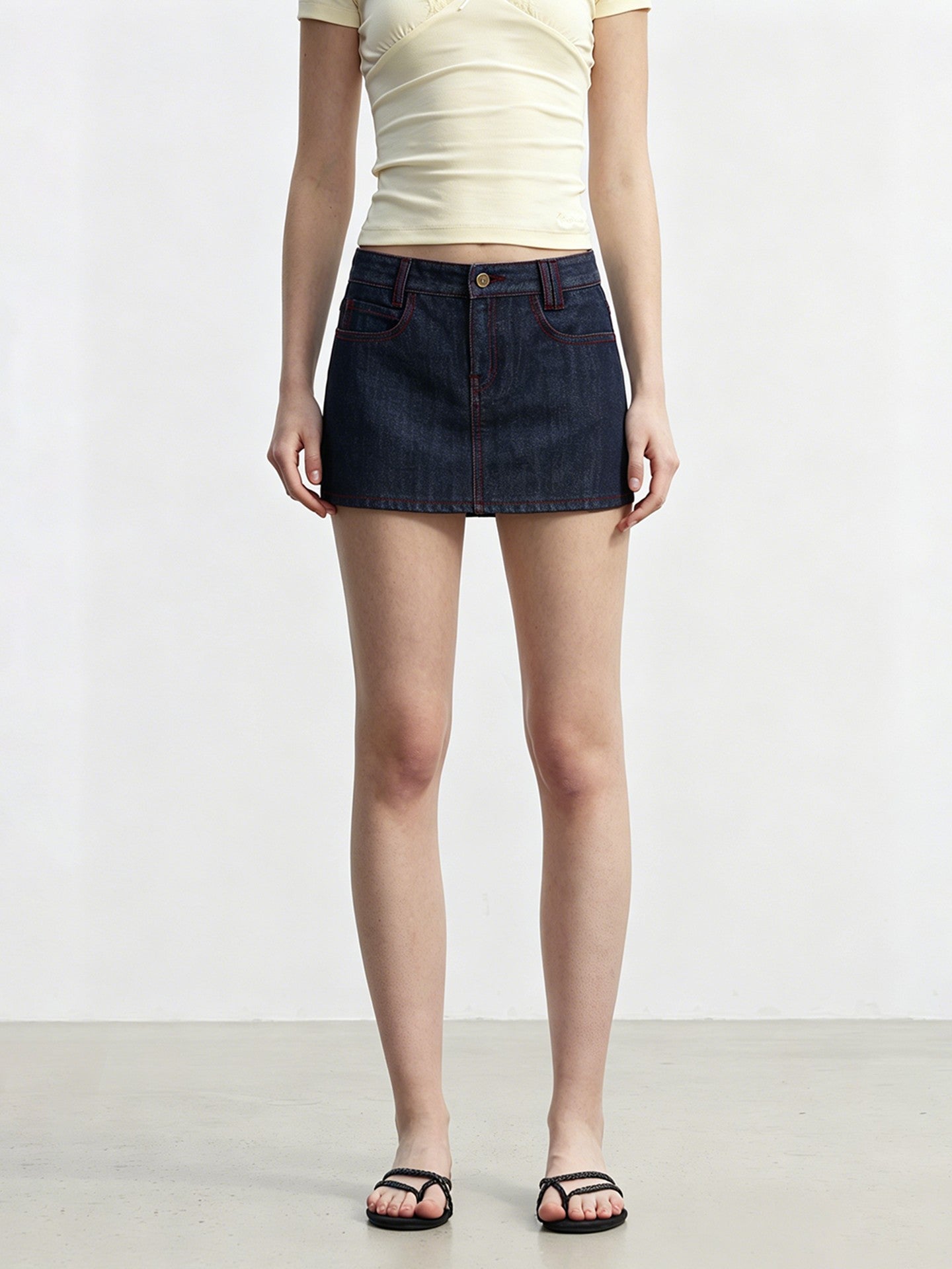 AFTADAWN Red Selvedge Washed Low Waist Hip Hugging Cotton Women&