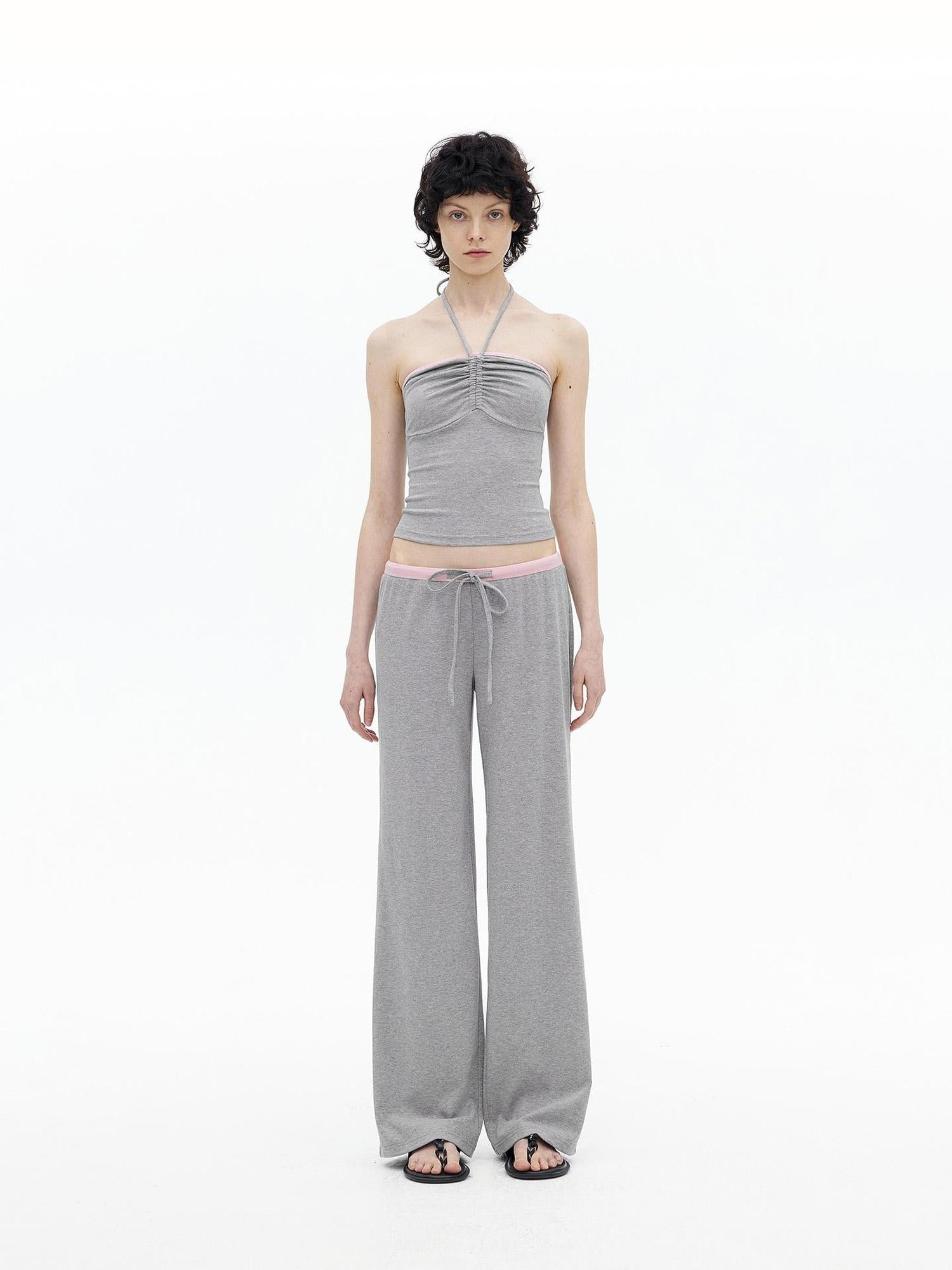 AFTADAWN Regenerated Fiber Color Block Twist Front Halter Top Trousers Set