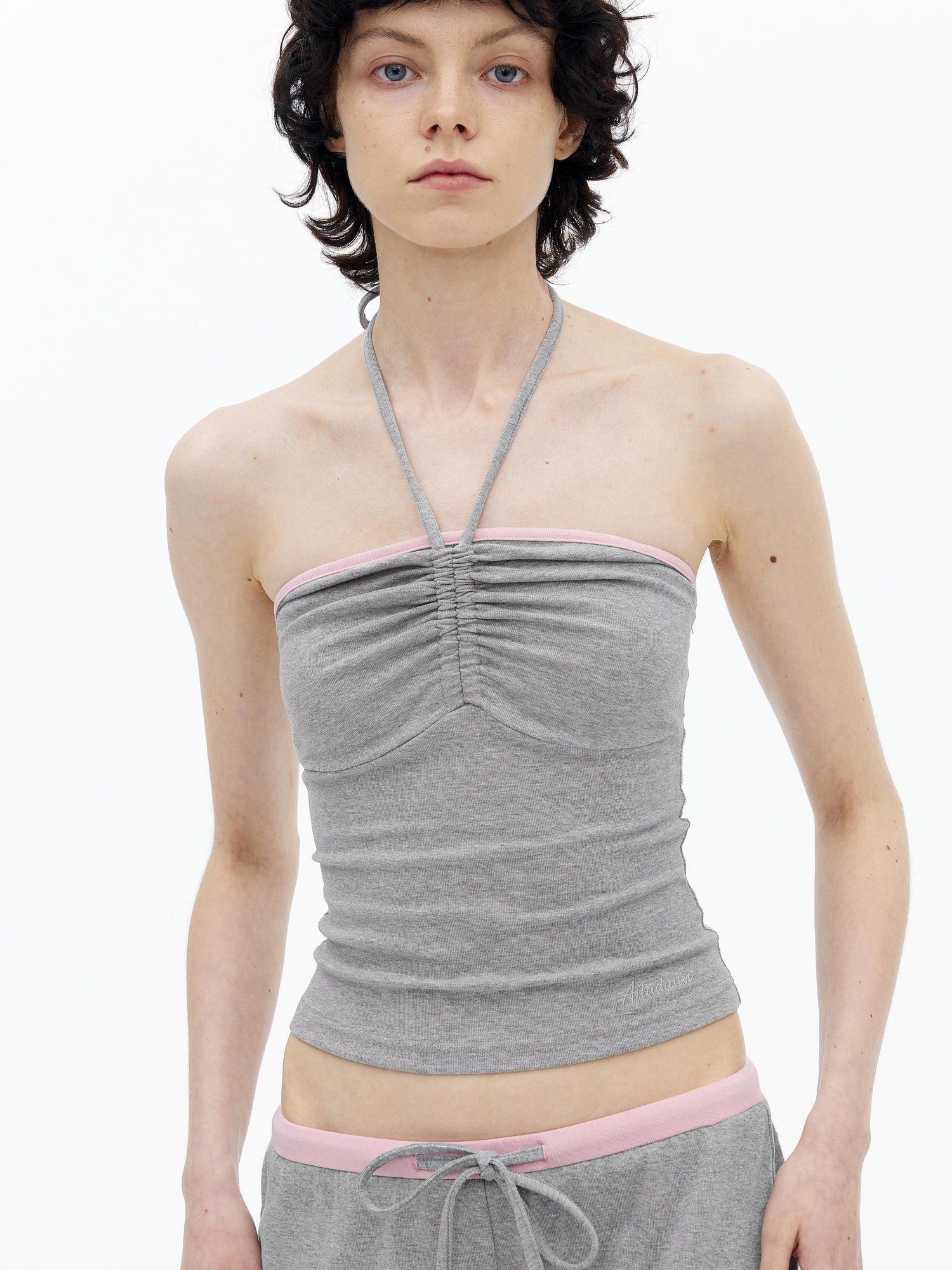 AFTADAWN Regenerated Fiber Color Block Twist Front Halter Top Trousers Set