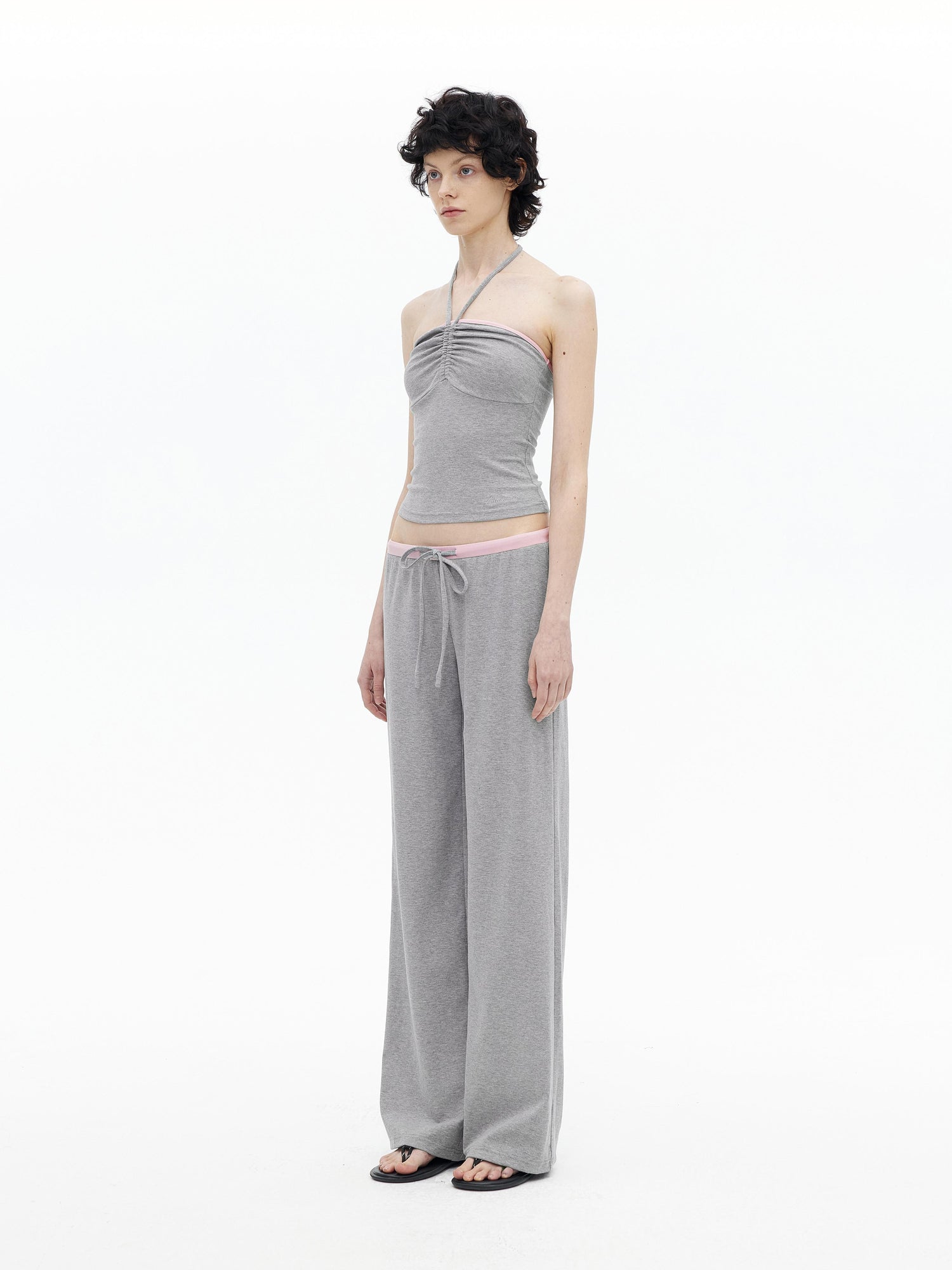 AFTADAWN Regenerated Fiber Color Block Twist Front Halter Top Trousers Set