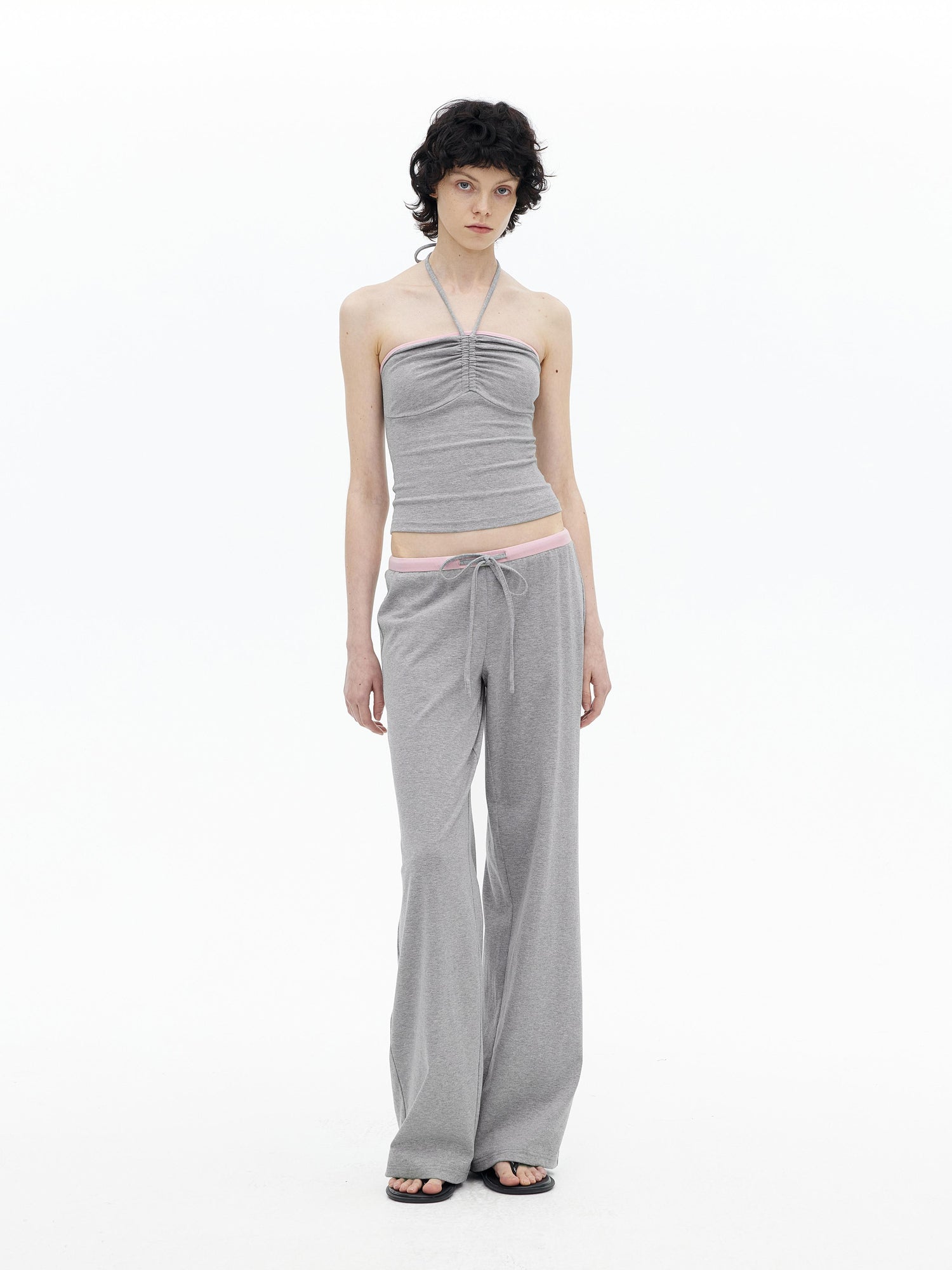 AFTADAWN Regenerated Fiber Color Block Twist Front Halter Top Trousers Set