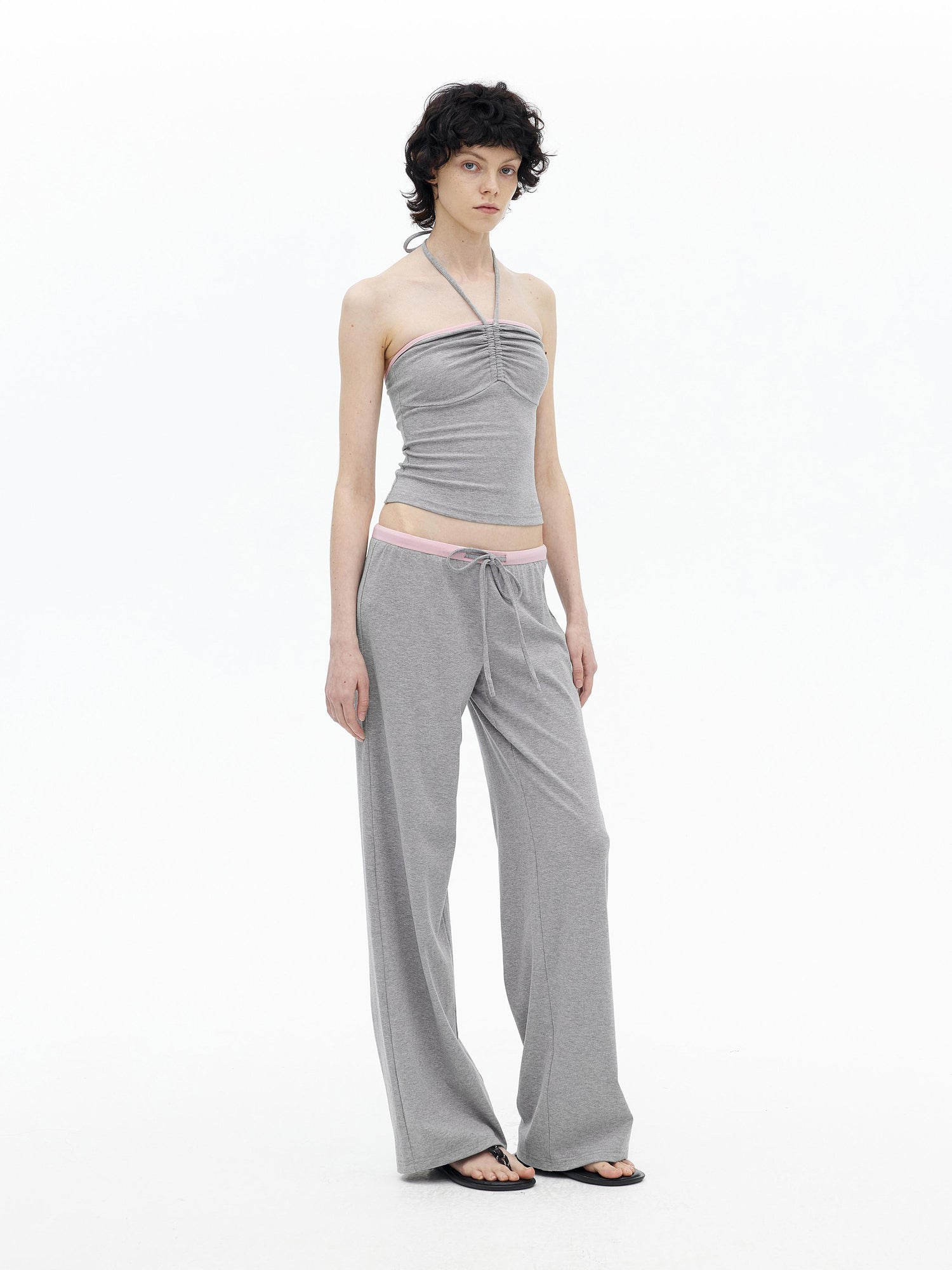 AFTADAWN Regenerated Fiber Color Block Twist Front Halter Top Trousers Set
