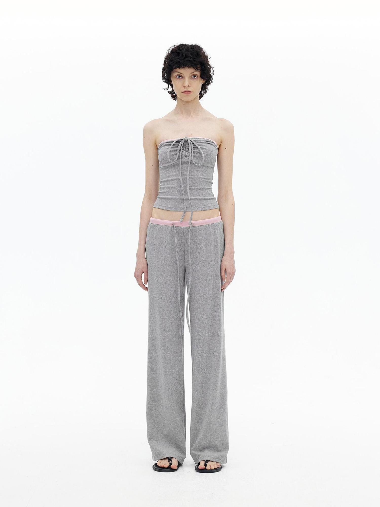 AFTADAWN Regenerated Fiber Color Block Twist Front Halter Top Trousers Set