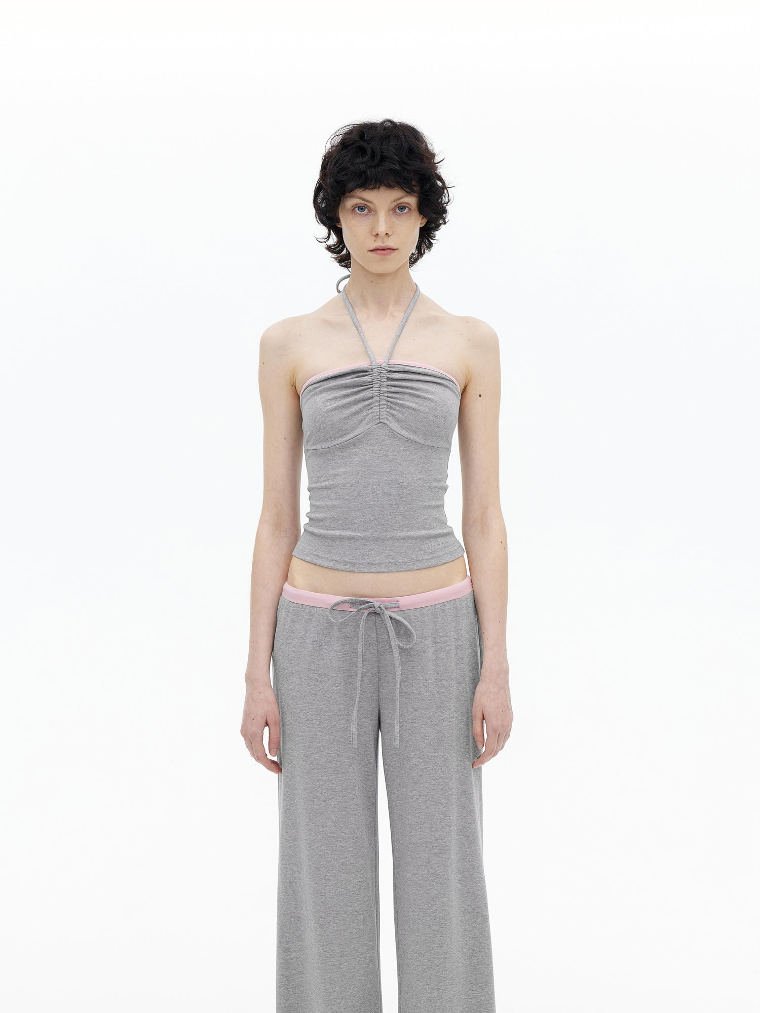 AFTADAWN Regenerated Fiber Color Block Twist Front Halter Top Trousers Set