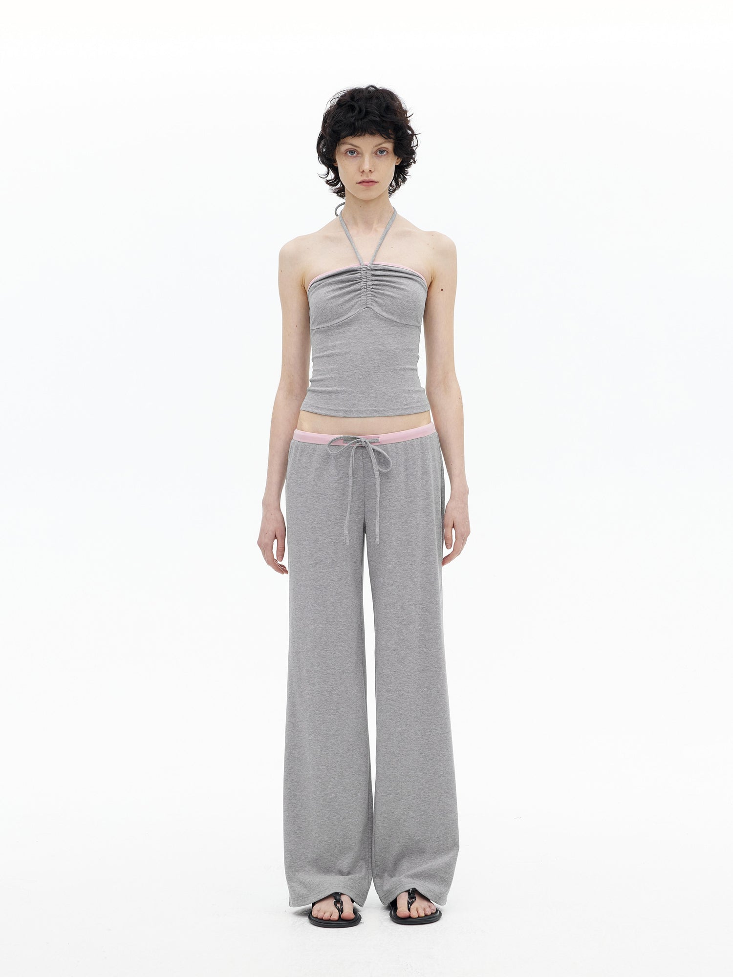 AFTADAWN Regenerated Fiber Color Block Twist Front Halter Top Trousers Set