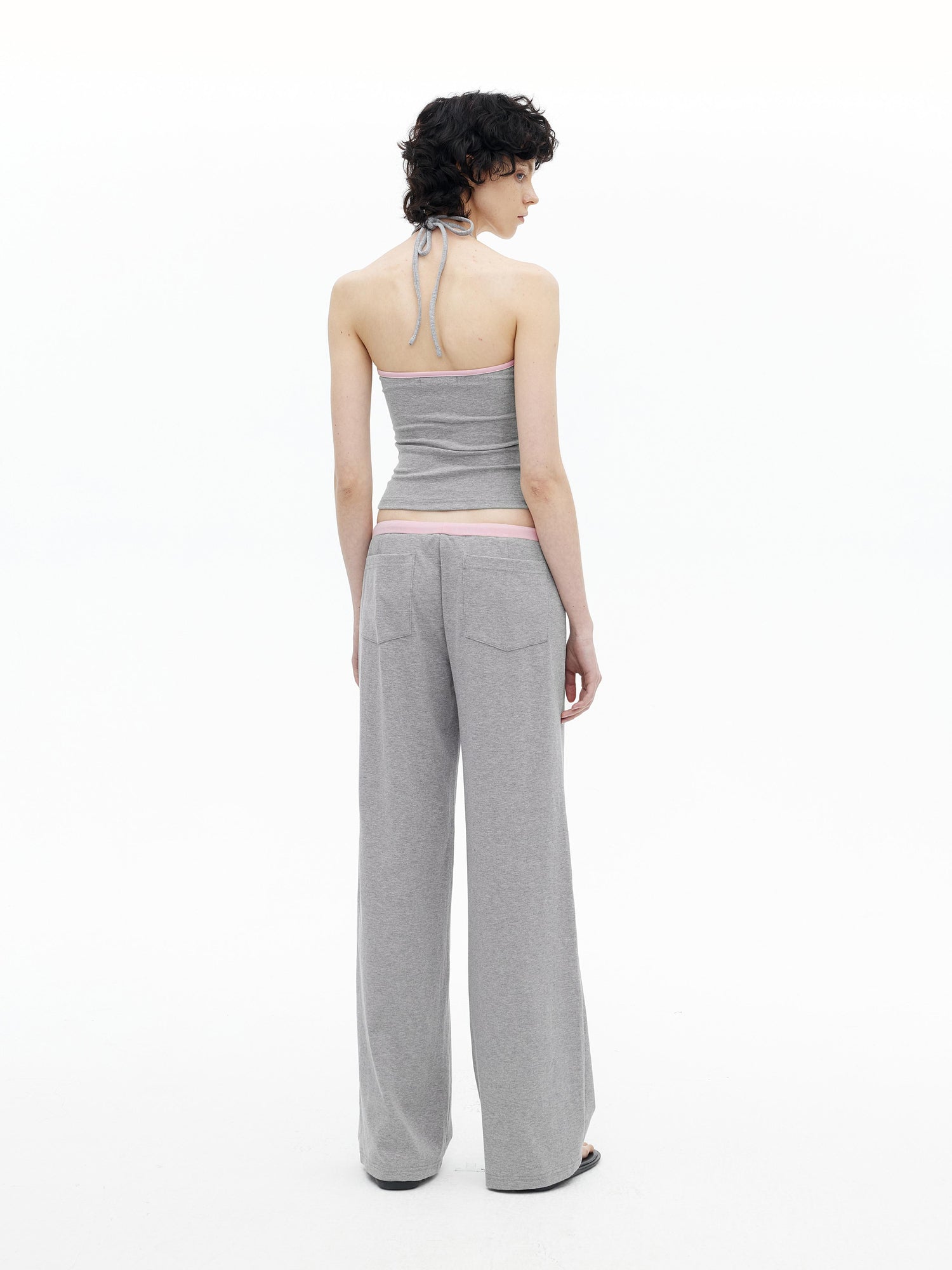 AFTADAWN Regenerated Fiber Color Block Twist Front Halter Top Trousers Set