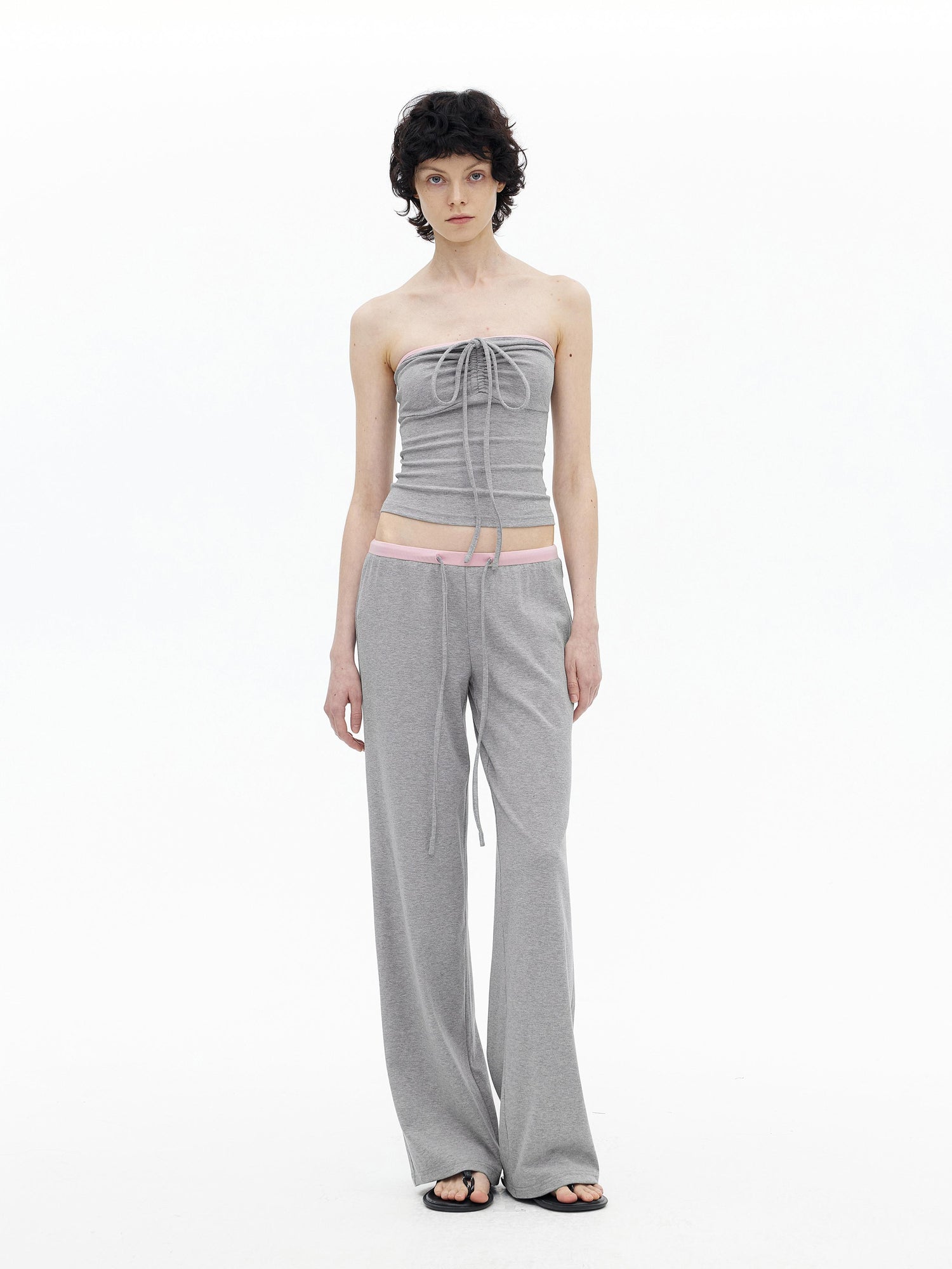 AFTADAWN Regenerated Fiber Color Block Twist Front Halter Top Trousers Set