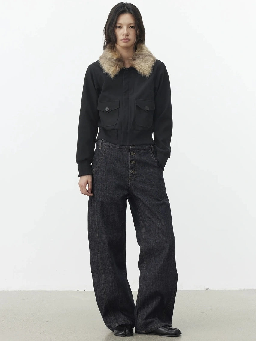 AFTADAWN Reinforced Leopard Print Detachable Fur Collar Jacket Jacket