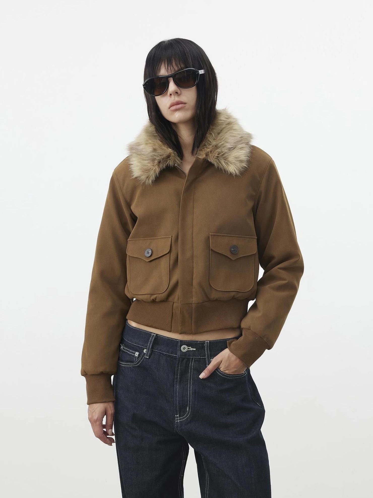 AFTADAWN Reinforced Leopard Print Detachable Fur Collar Jacket Jacket