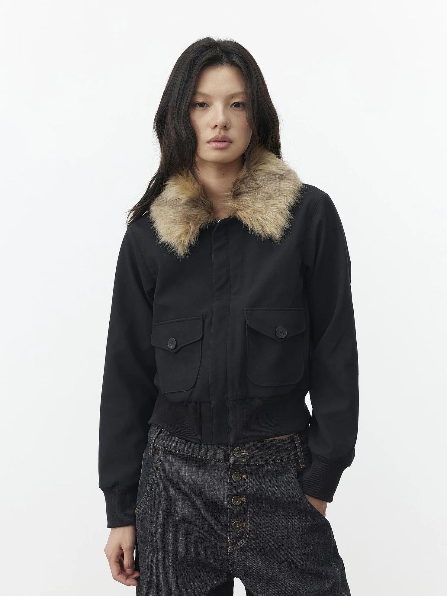 AFTADAWN Reinforced Leopard Print Detachable Fur Collar Jacket Jacket