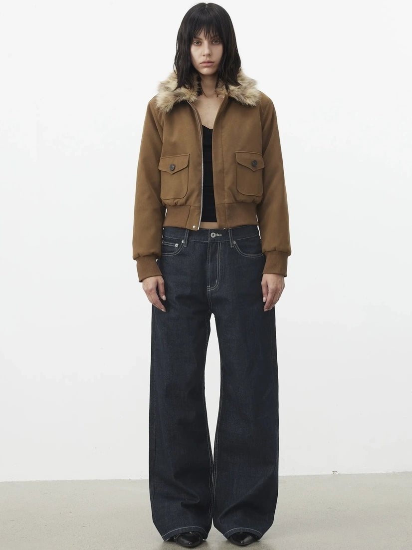 AFTADAWN Reinforced Leopard Print Detachable Fur Collar Jacket Jacket