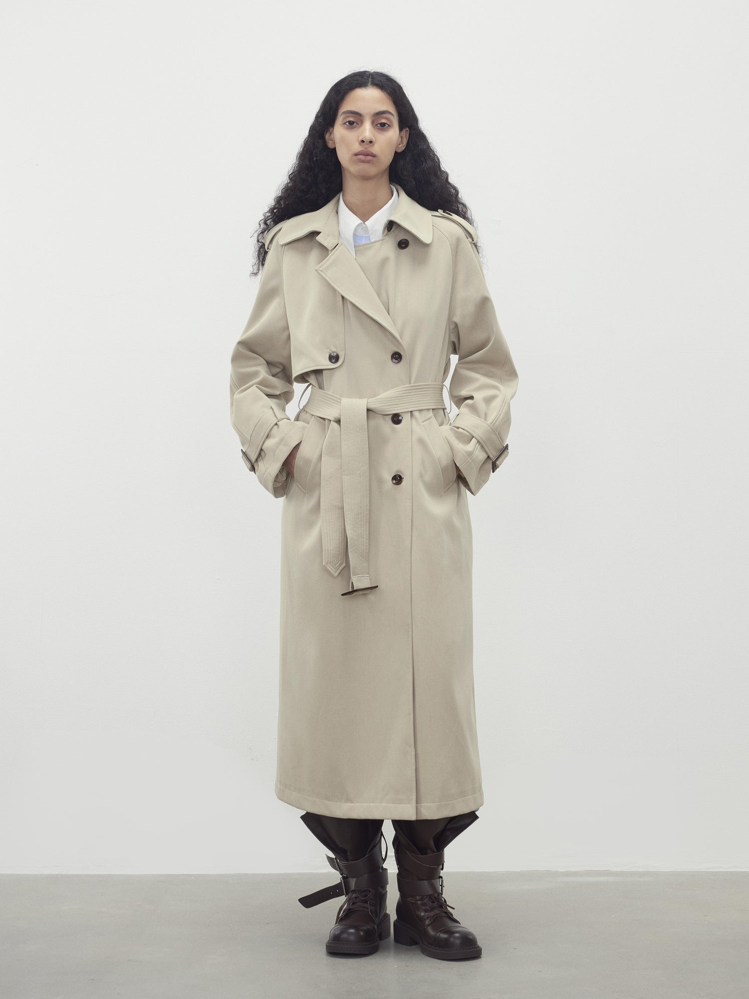 AFTADAWN Relaxed Wool Blend Trench Coat with Belt